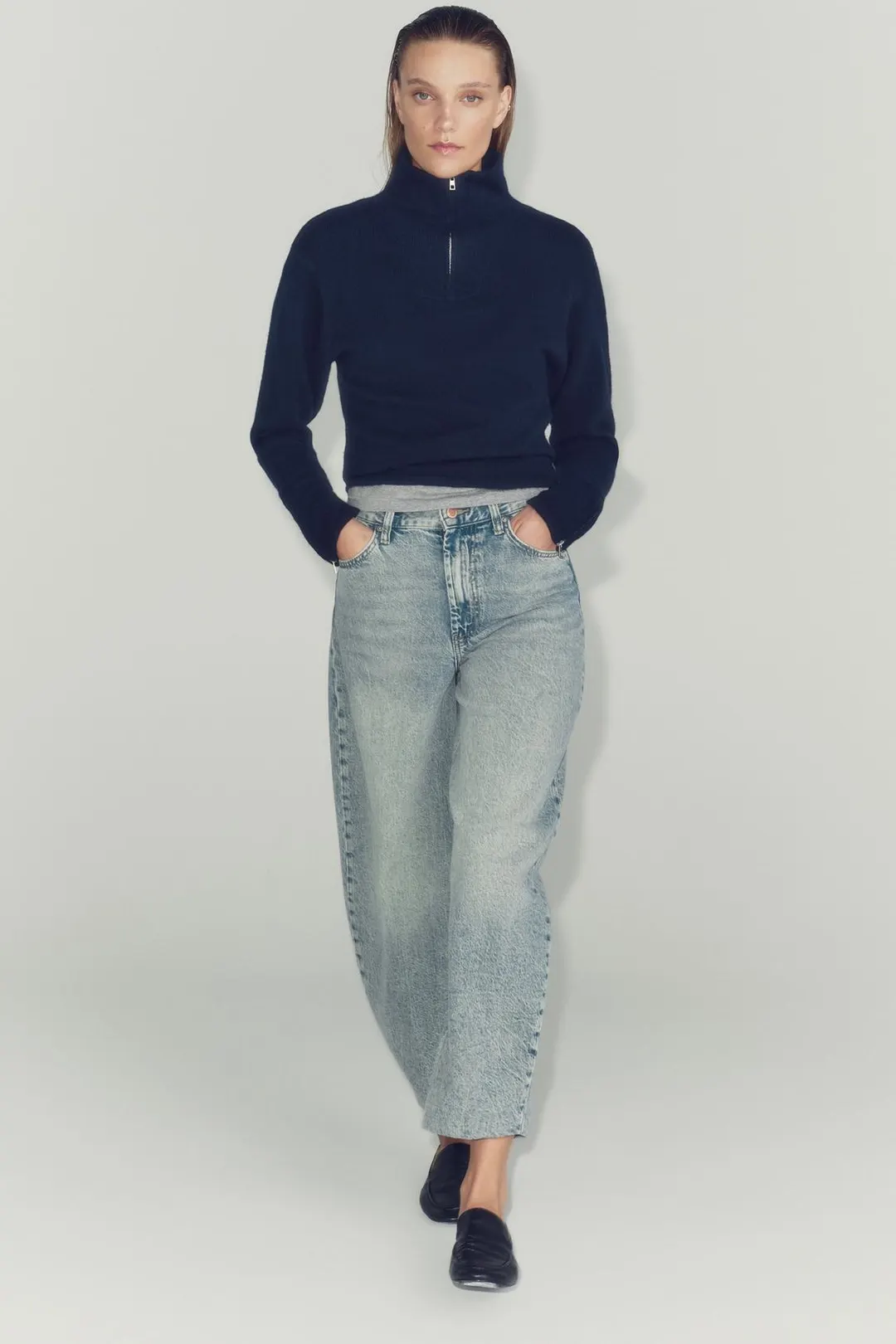 Джинсы ZW Collection зауженного книзу кроя с высокой посадкой, Zara