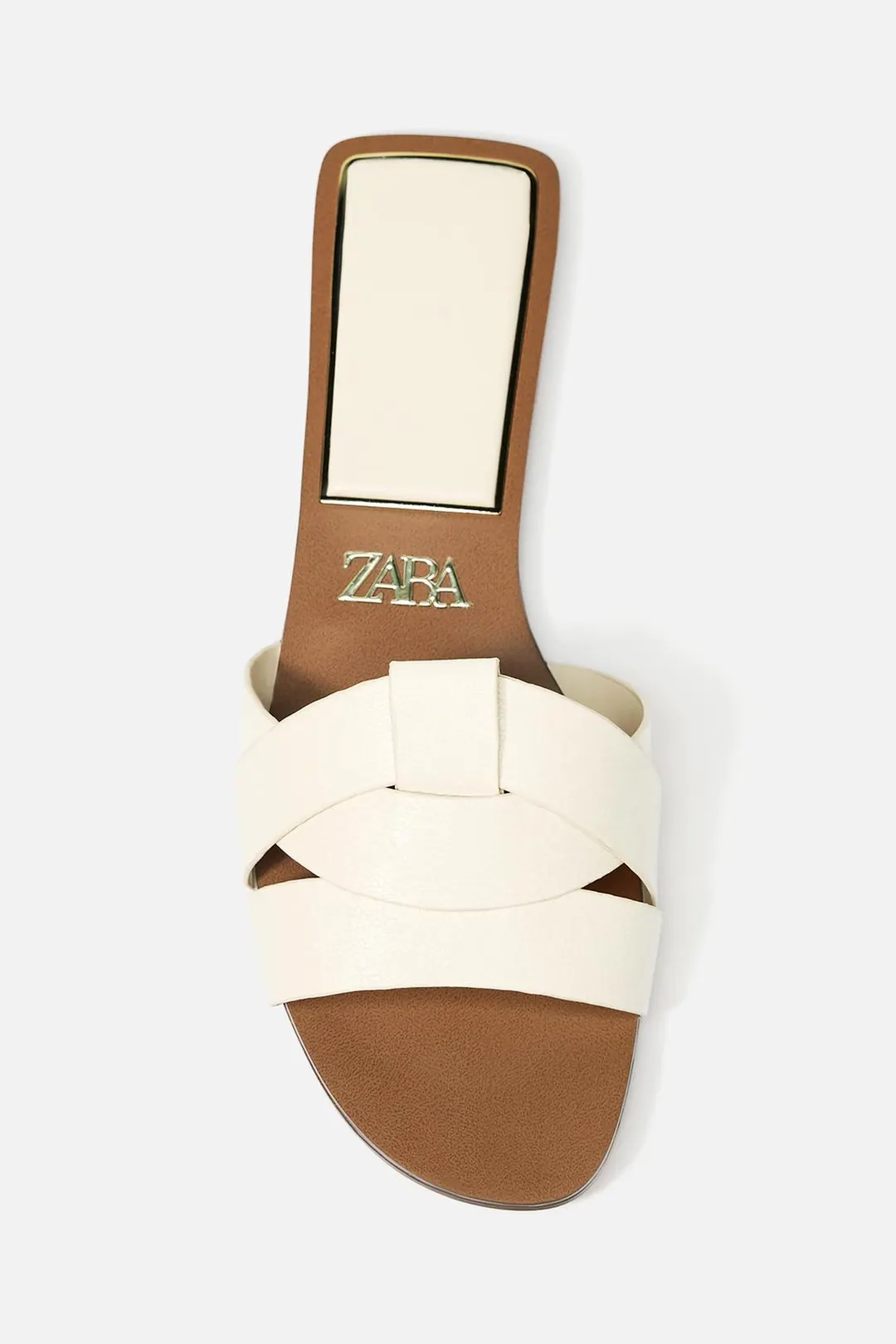 Сандалии из кожи на плоской подошве с перекрестными ремешками, Zara