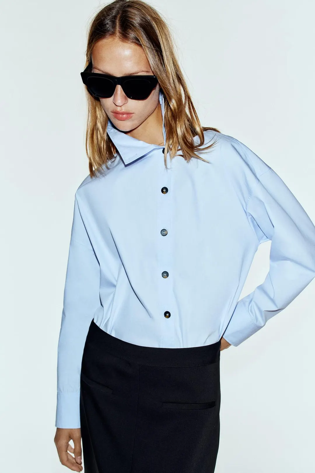 Рубашка из поплина с высоким воротником, Zara
