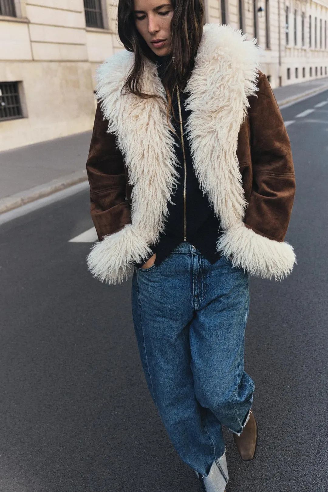 Комбинированная куртка с искусственным мехом, Zara