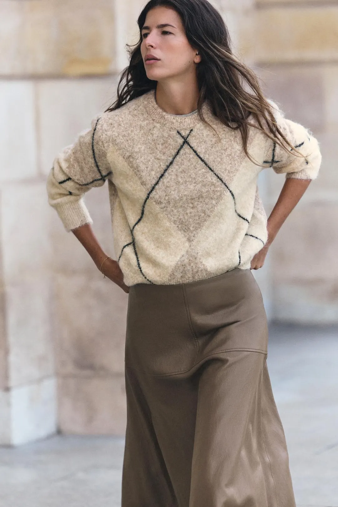 Джемпер с узором аргайл и ворсистой отделкой, Zara
