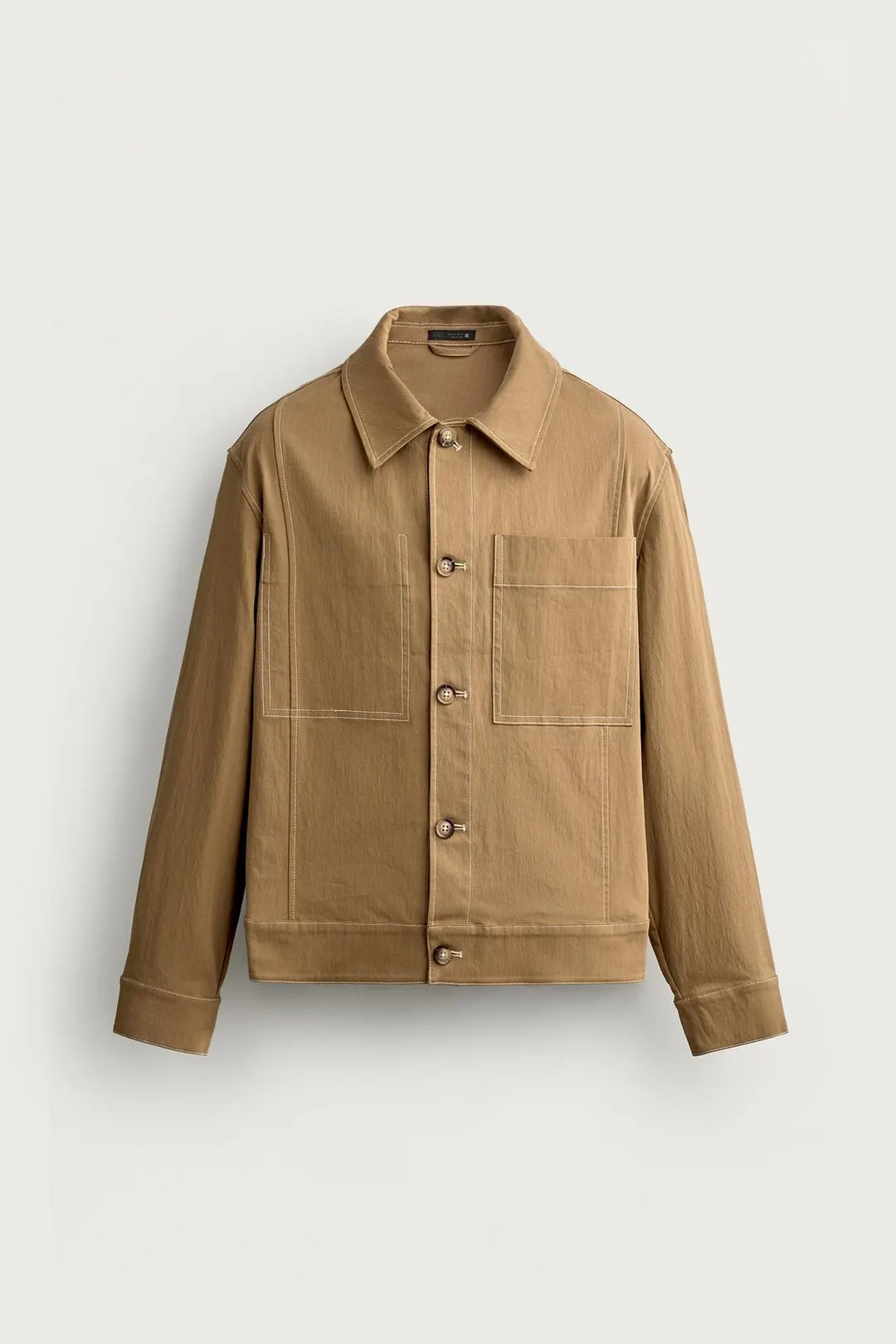 Рубашка-куртка свободного кроя с контрастной строчкой, Zara