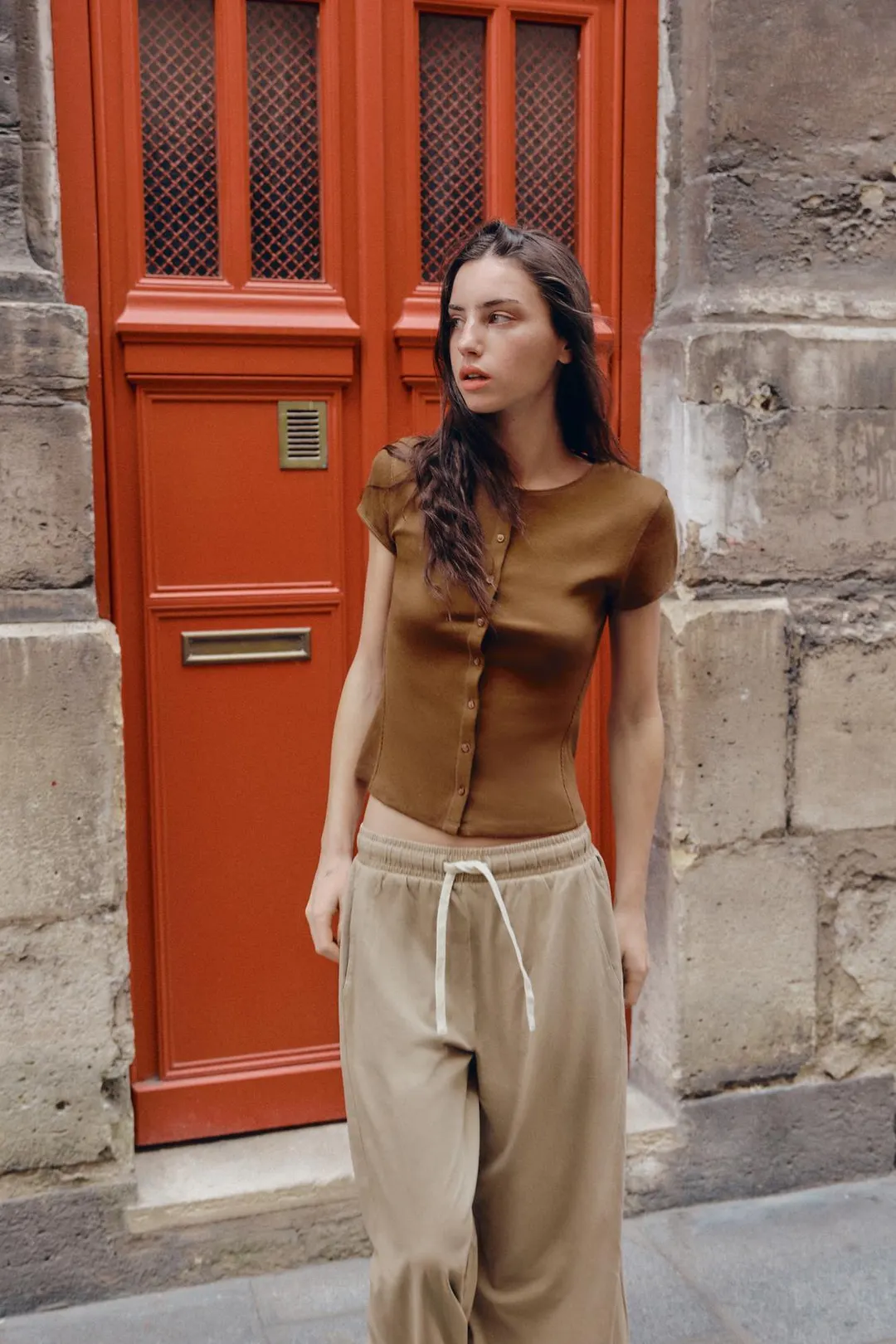 Футболка в рубчик на пуговицах, Zara