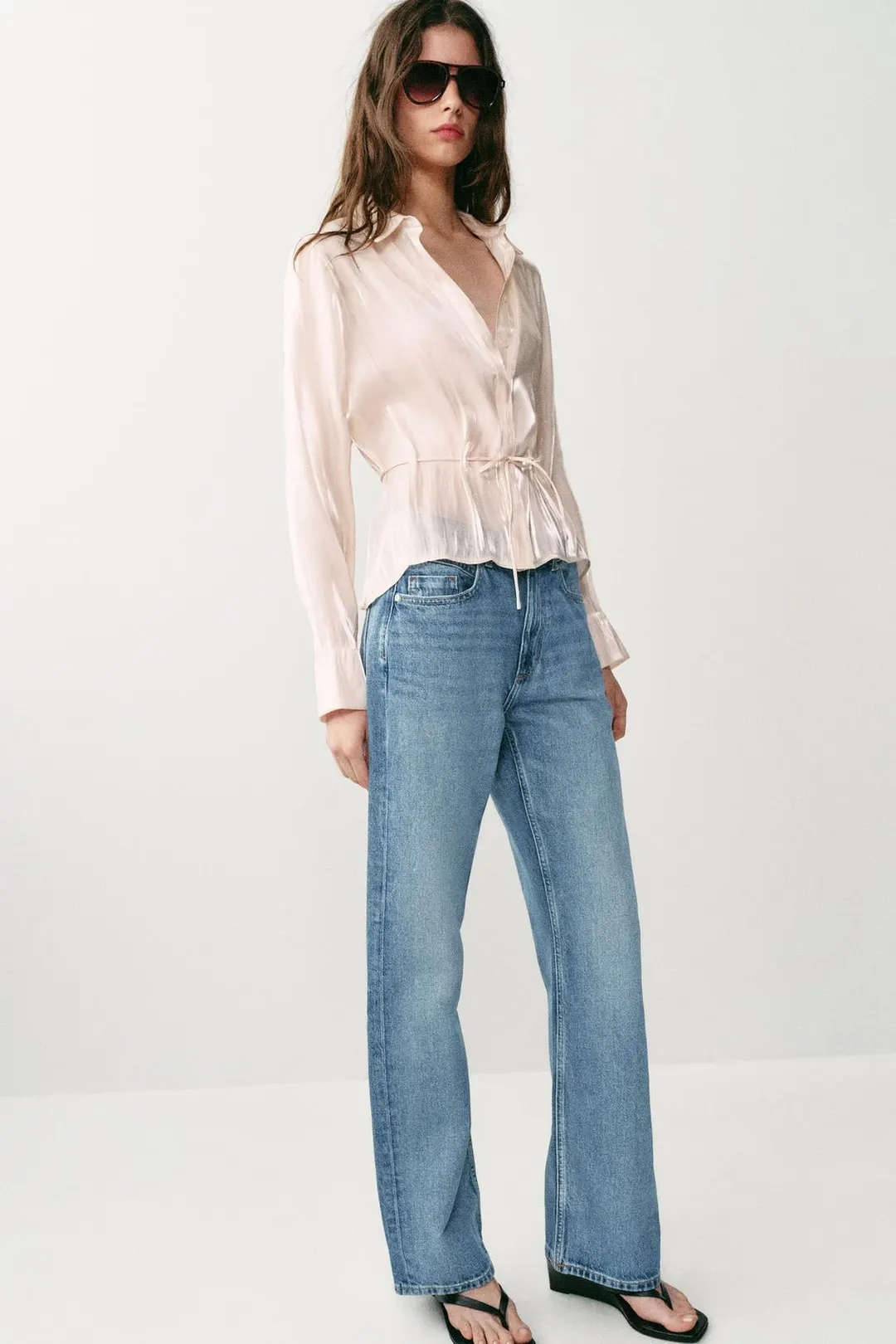 Блестящая рубашка с поясом, Zara