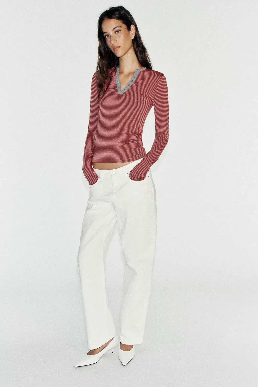 Футболка хенли в полоску, Zara