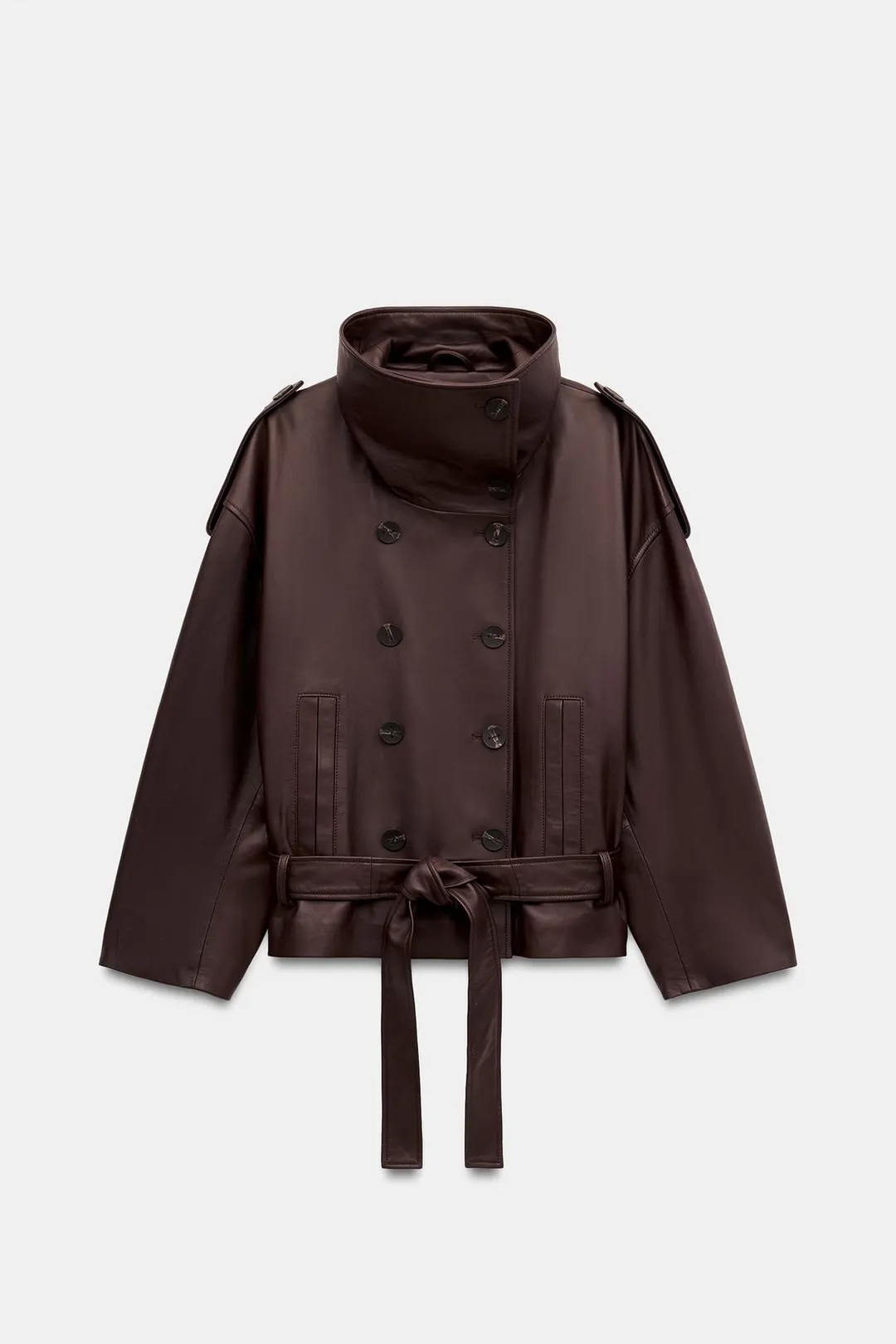 Куртка из 100% кожи с поясом, Zara