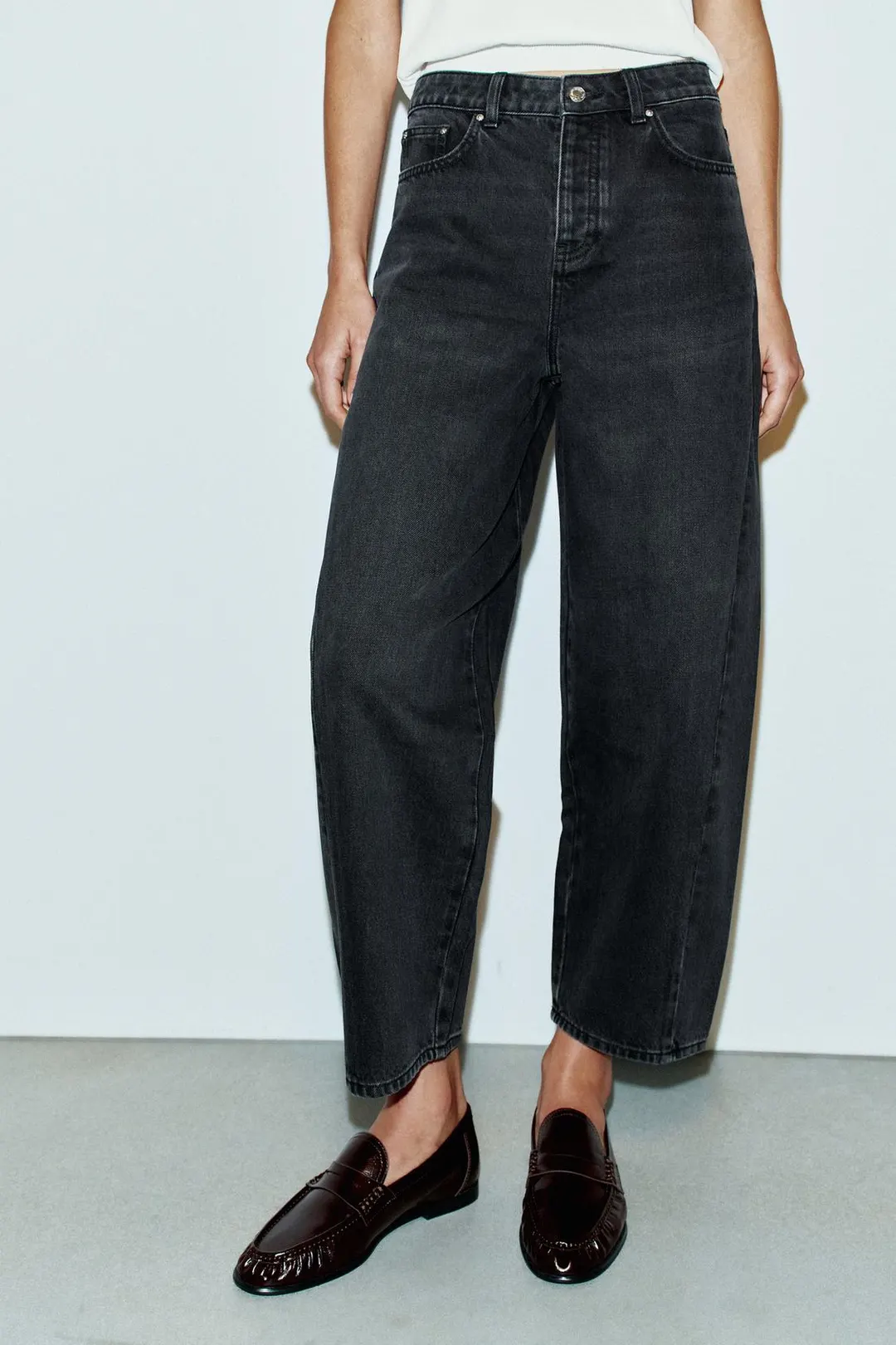 Джинсы-баллоны Z1975 с высокой посадкой и рельефными швами, Zara