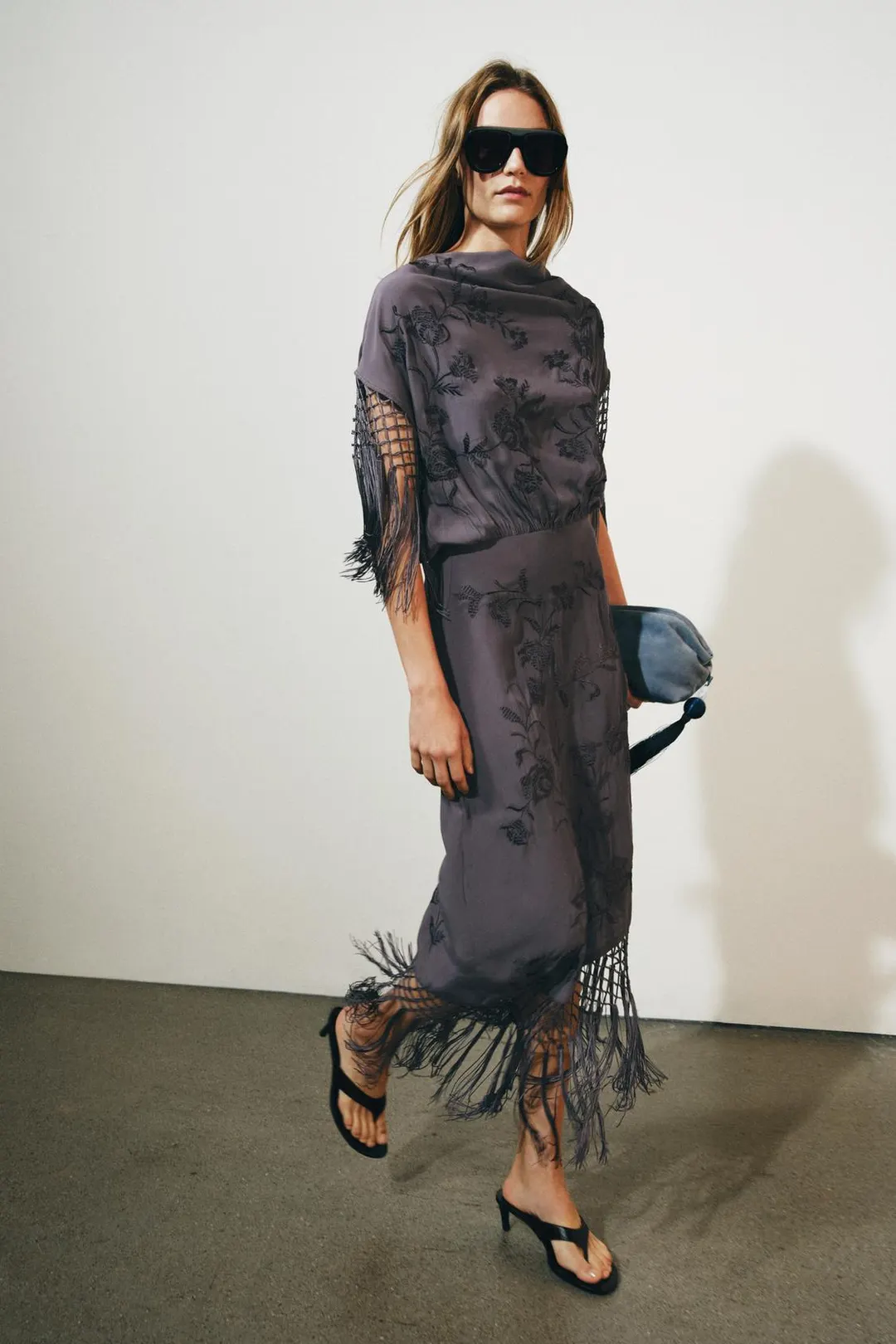 Платье с вышивкой и бахромой ZW Collection, Zara