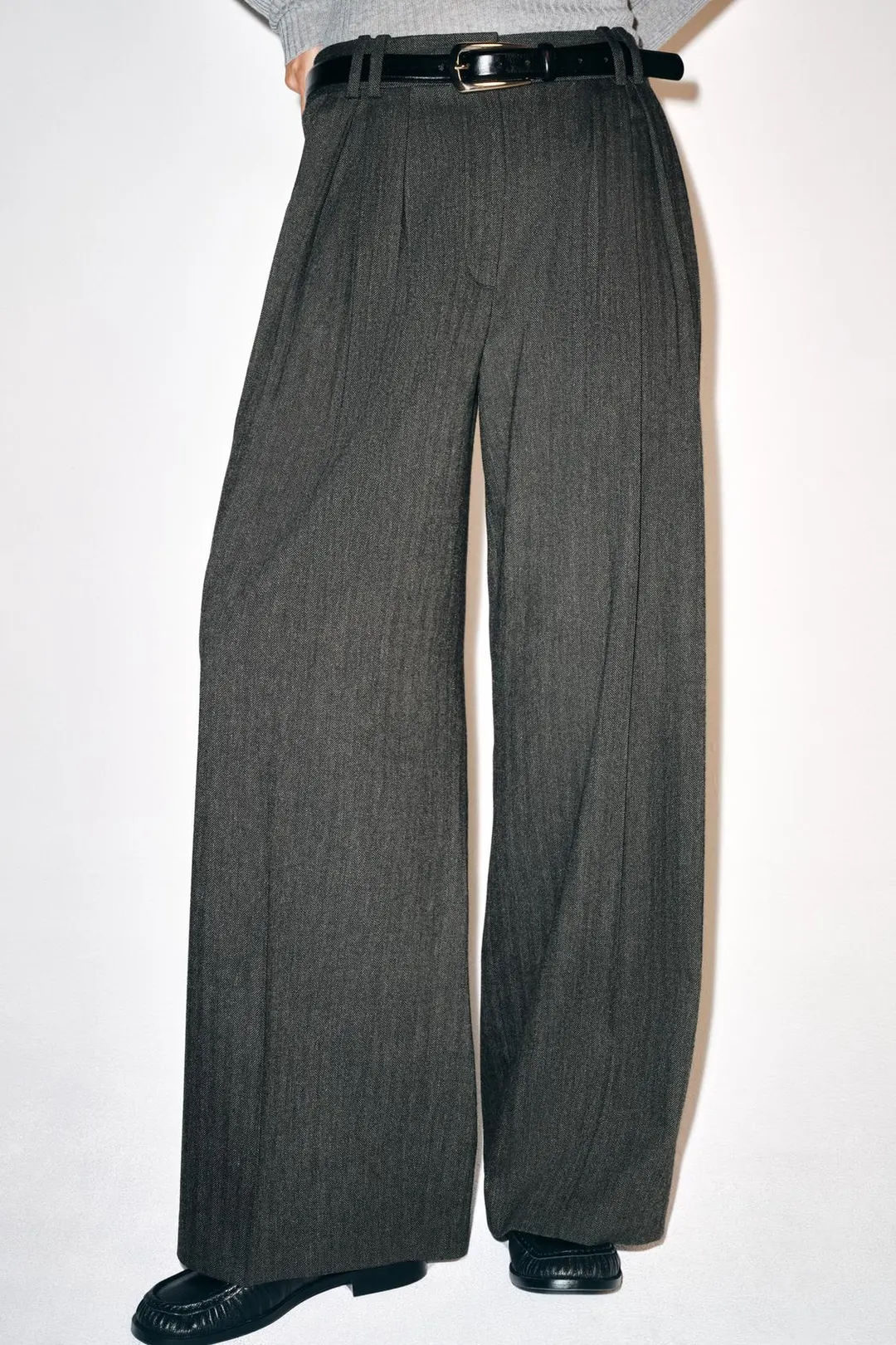 Брюки широкого кроя в елочку ZW Collection, Zara