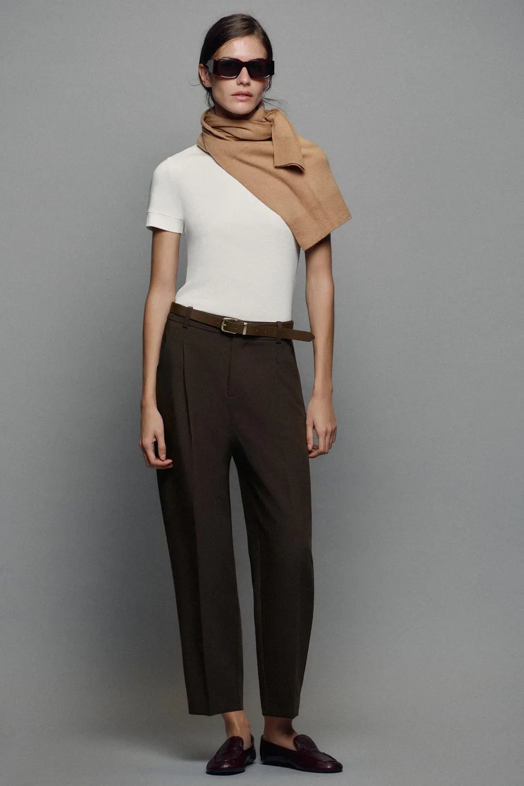 Укороченные брюки с поясом, Zara