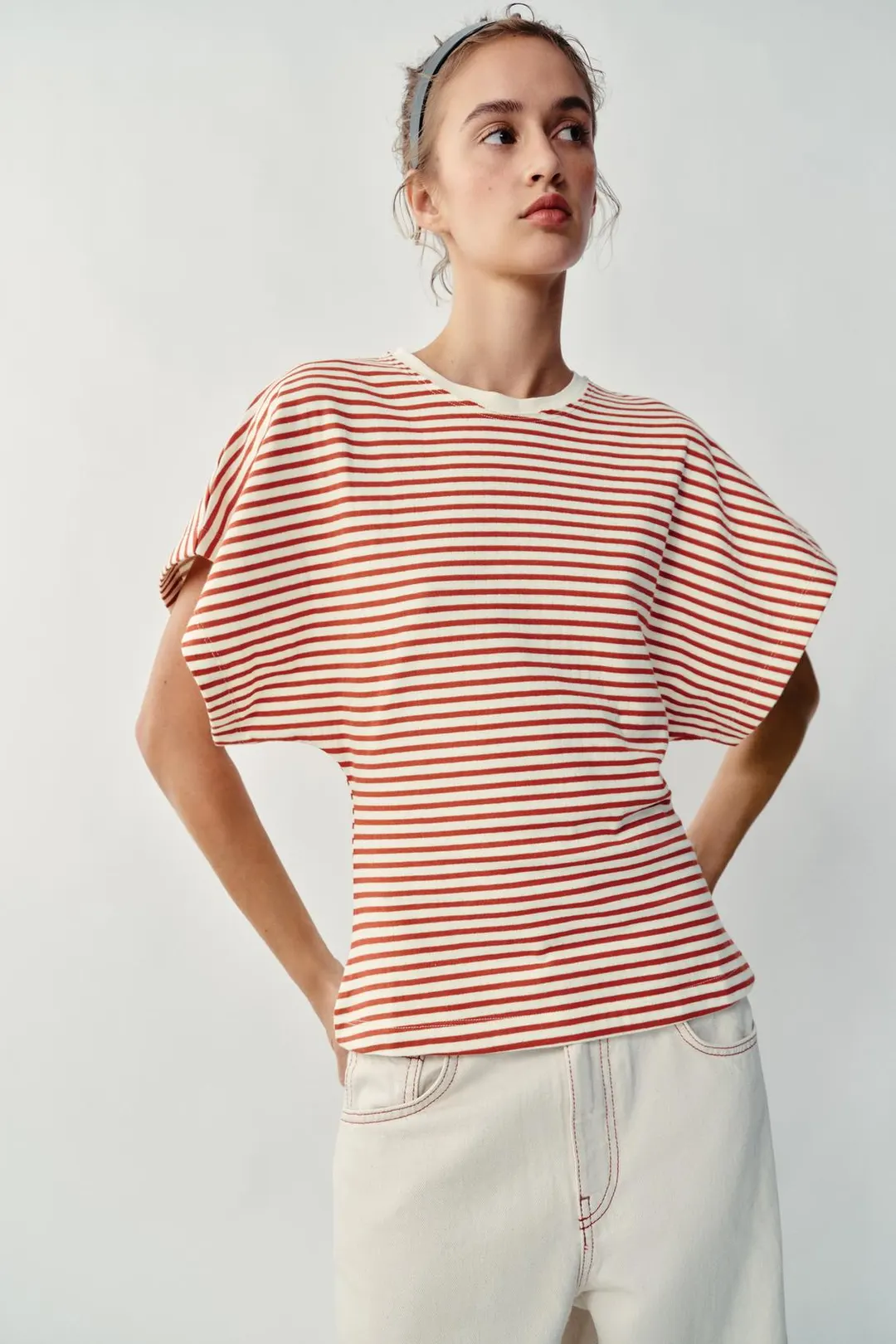 Футболка в полоску с широкими рукавами, Zara