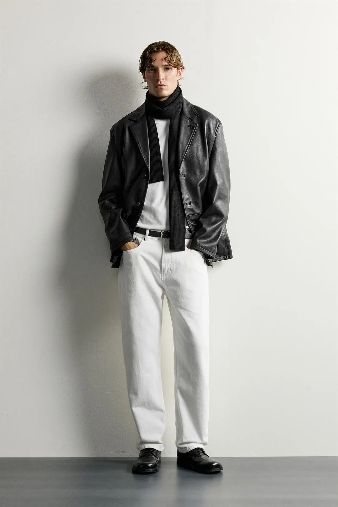 Кожаный блейзер свободного кроя, Zara