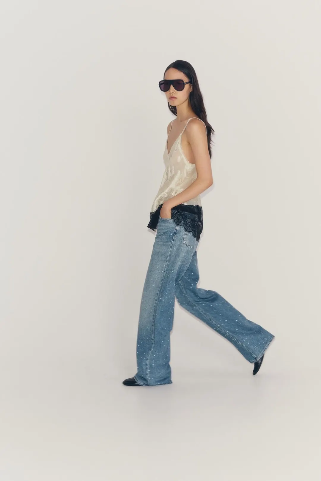 Топ на тонких бретелях из шелкового жаккарда ZW Collection, Zara