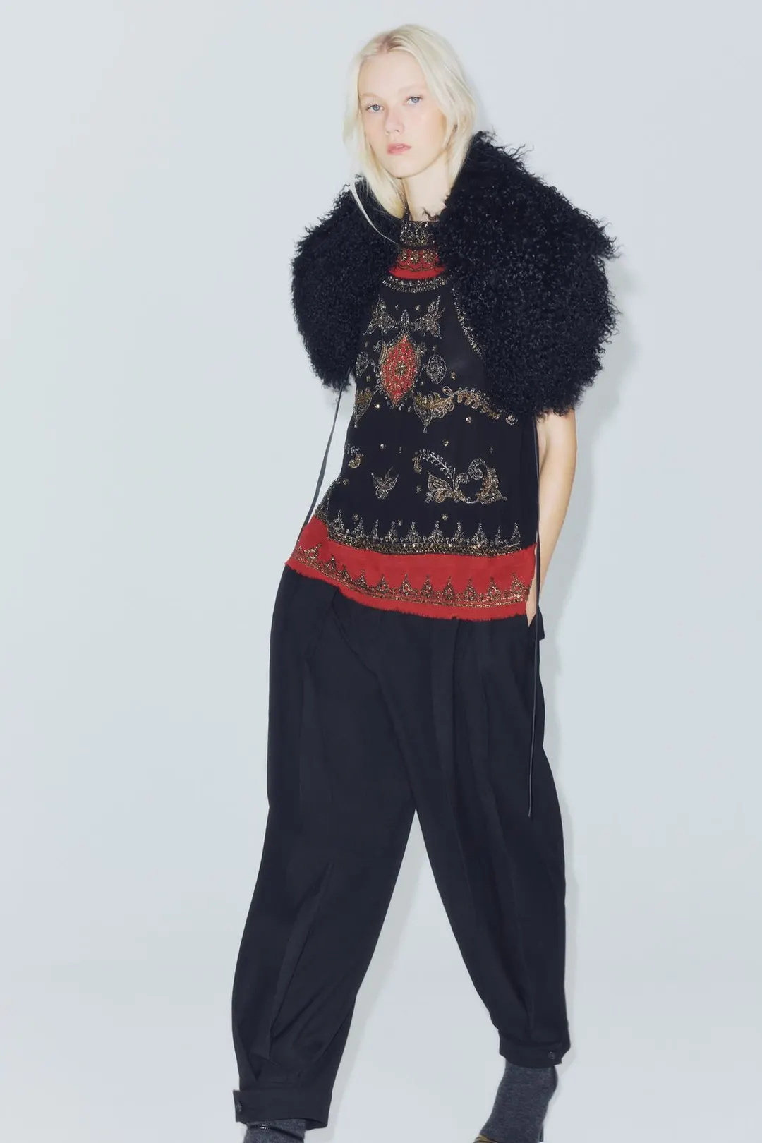 Топ комбинированный с вышивкой бисером ZW Collection, Zara