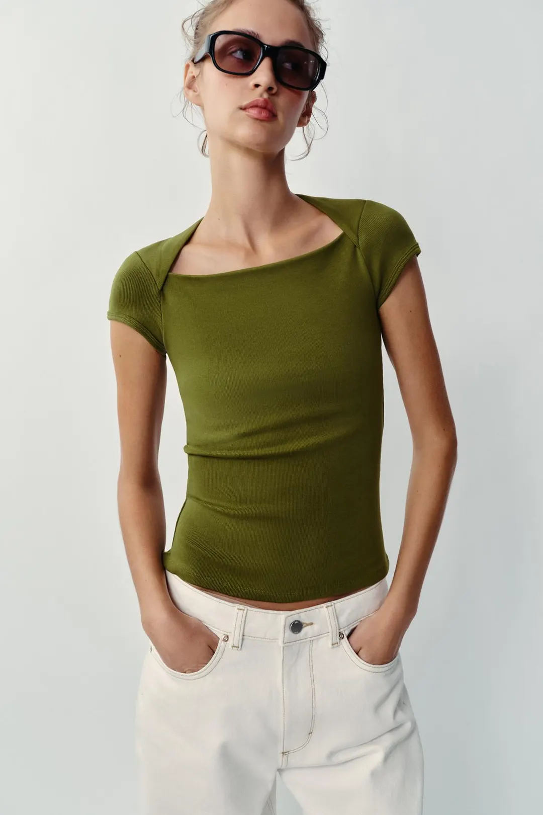 Футболка с квадратным вырезом, Zara