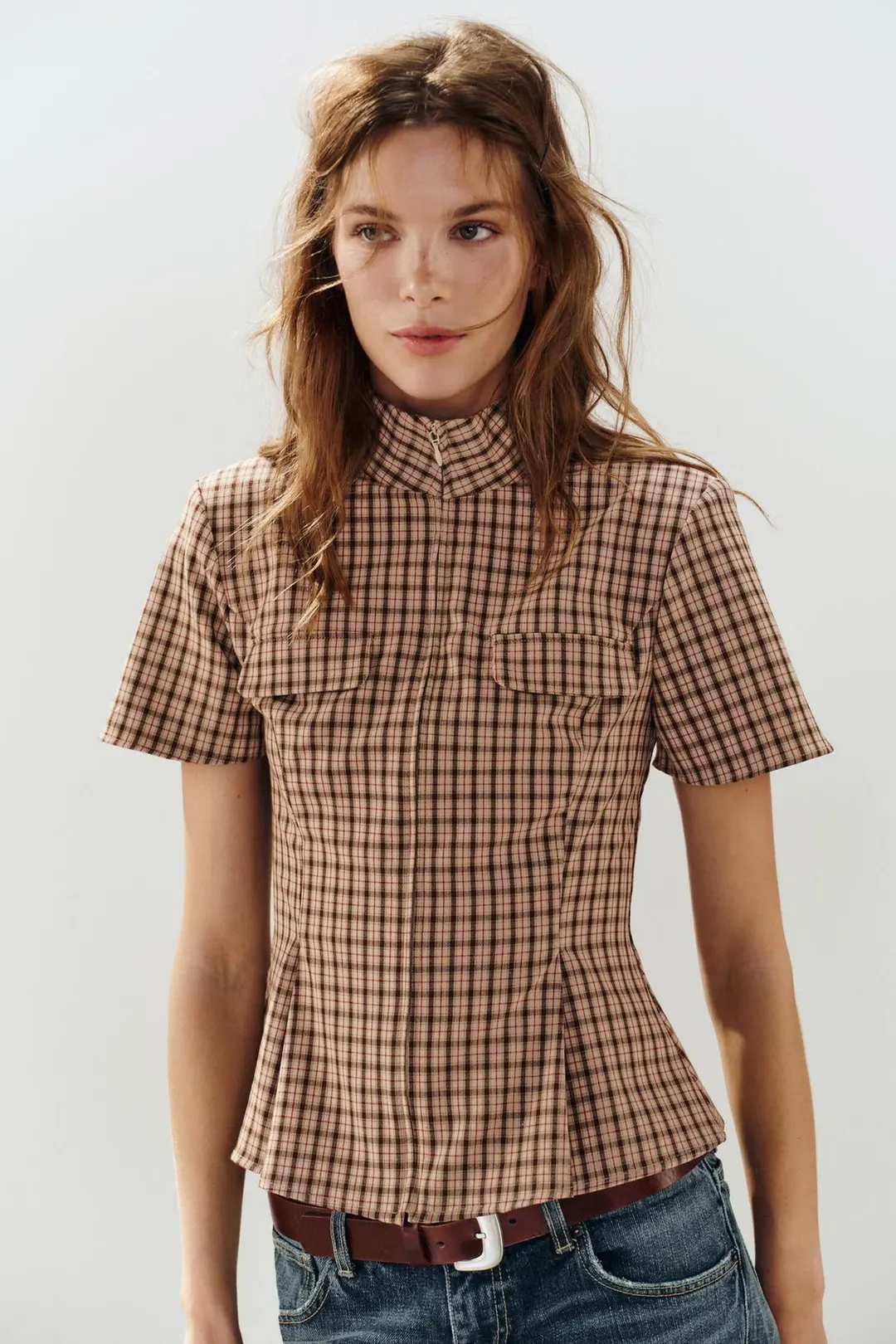Топ в клетку на молнии, Zara