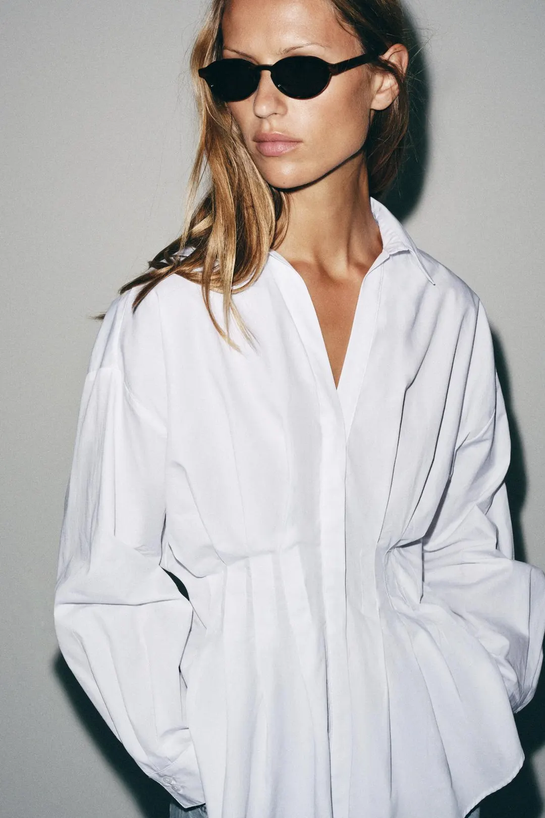 Рубашка из поплина с плиссировкой, Zara