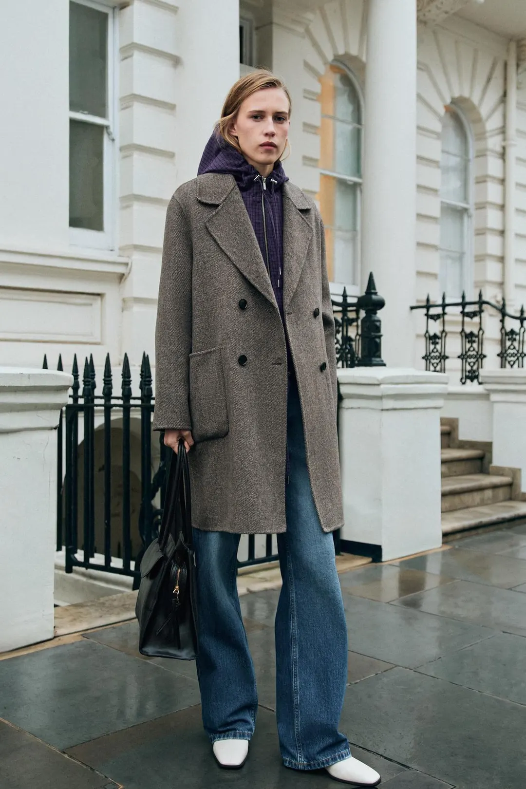 Двубортное пальто из смесовой шерсти, Zara