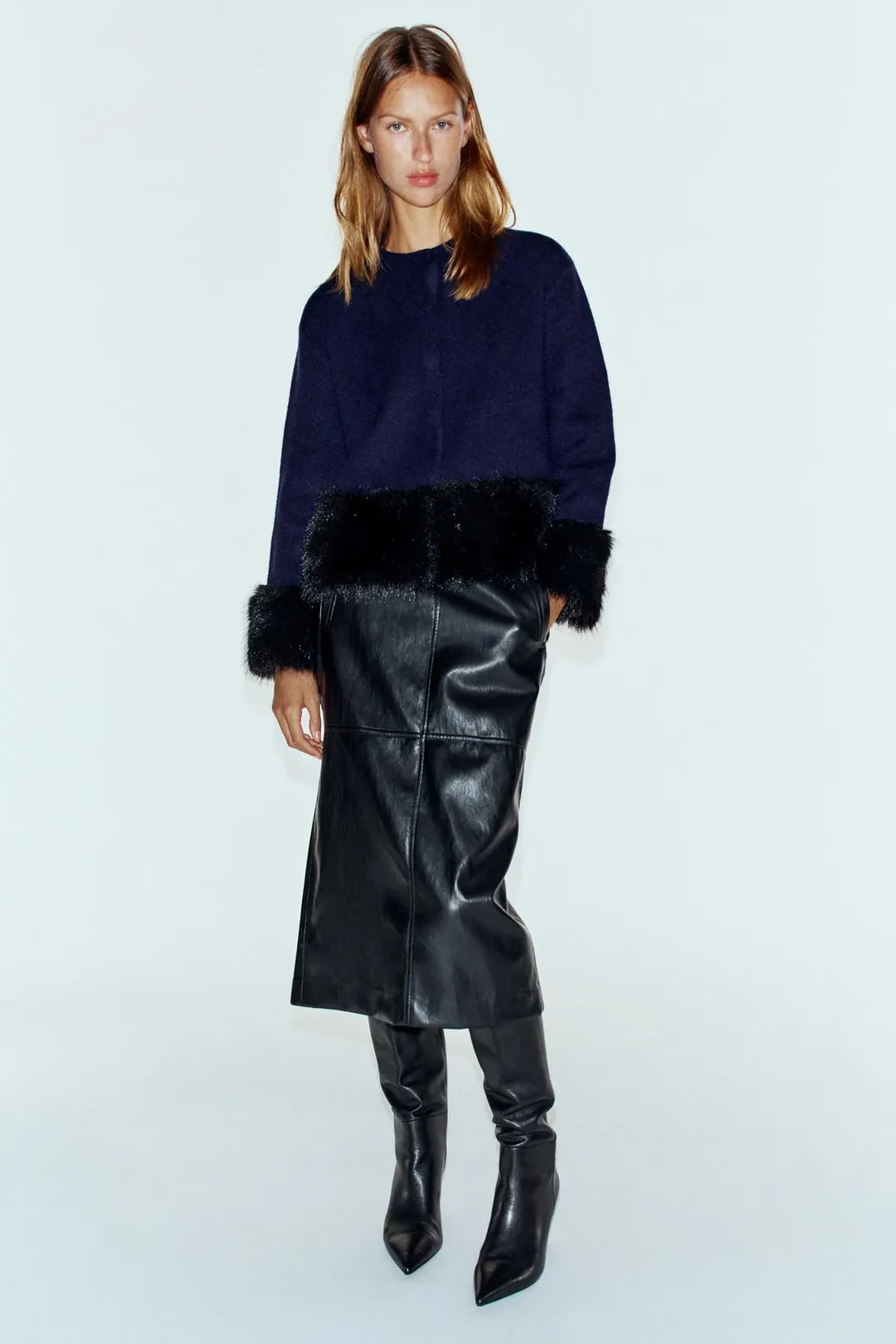 Куртка комбинированной вязки с искусственным мехом, Zara