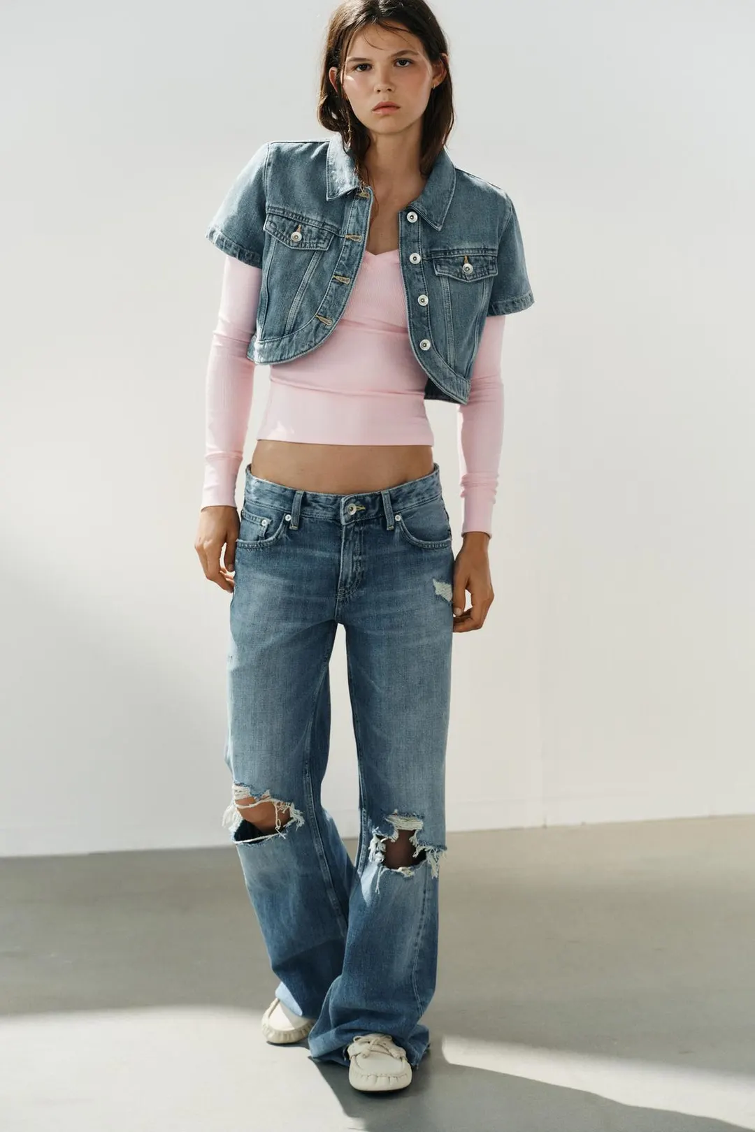 Укороченная асимметричная джинсовая рубашка TRF, Zara