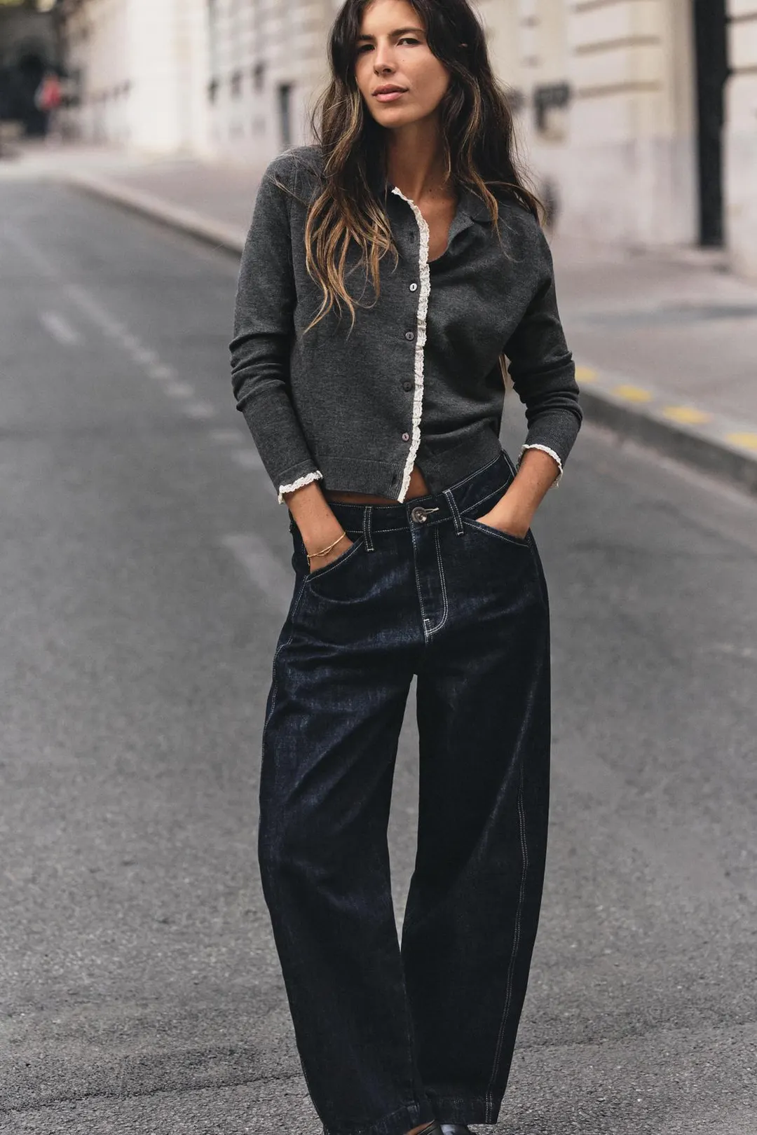 Комбинированный вязаный кардиган с кружевом, Zara