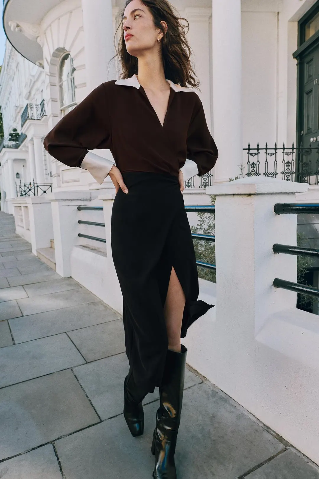 Комбинированное платье миди с пряжкой, Zara