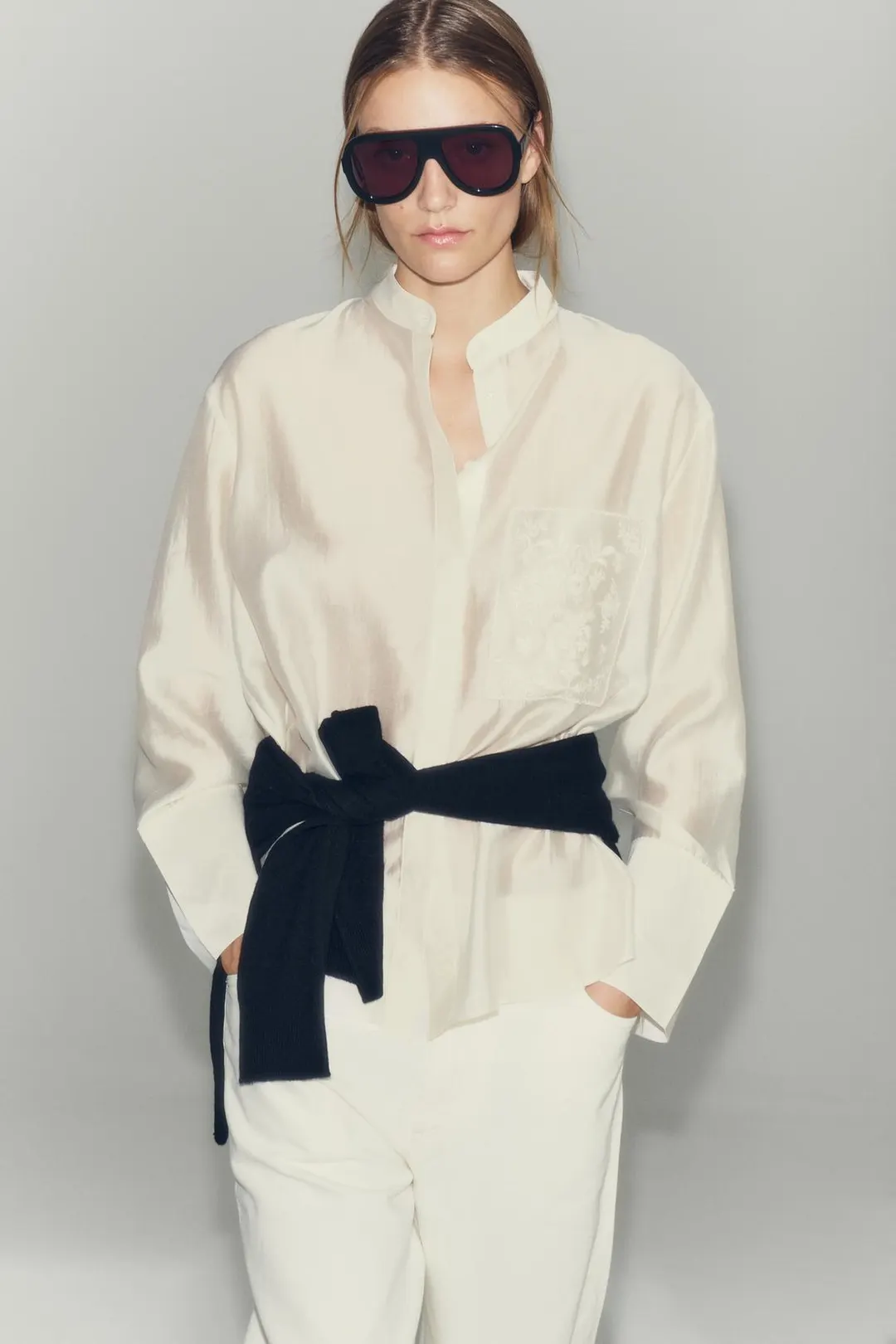 Рубашка с вышитым карманом ZW Collection, Zara