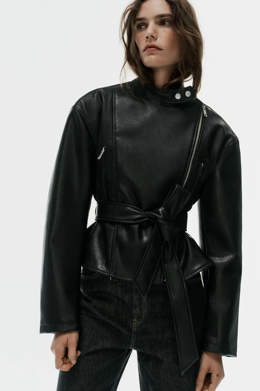 Куртка-косуха под кожу с поясом, Zara