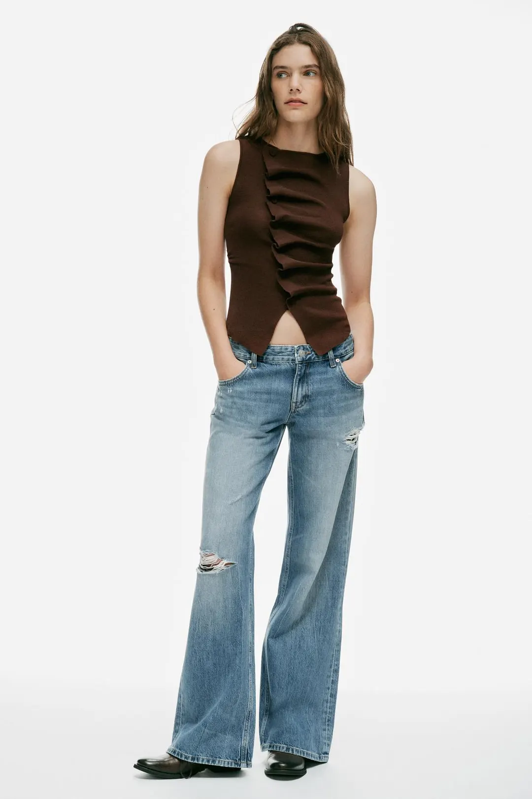 Трикотажный топ с драпировкой, Zara