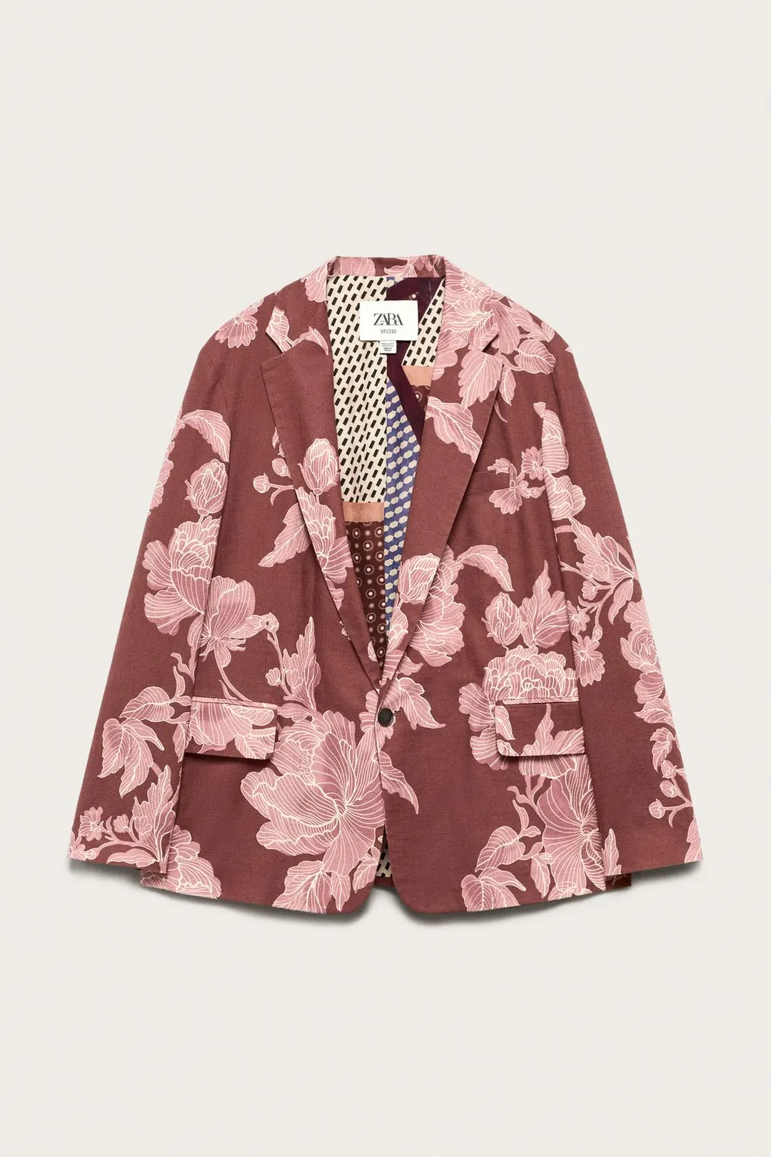 Пиджак свободного кроя из смесового льна с принтом Limited Edition, Zara