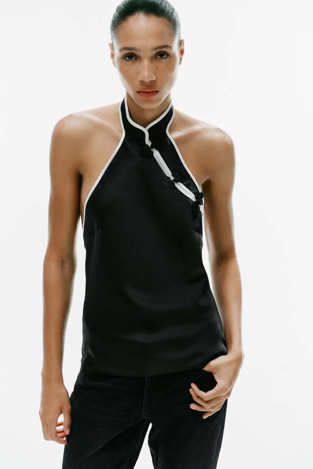 Топ сатиновый халтер с застежкой-клевант, Zara