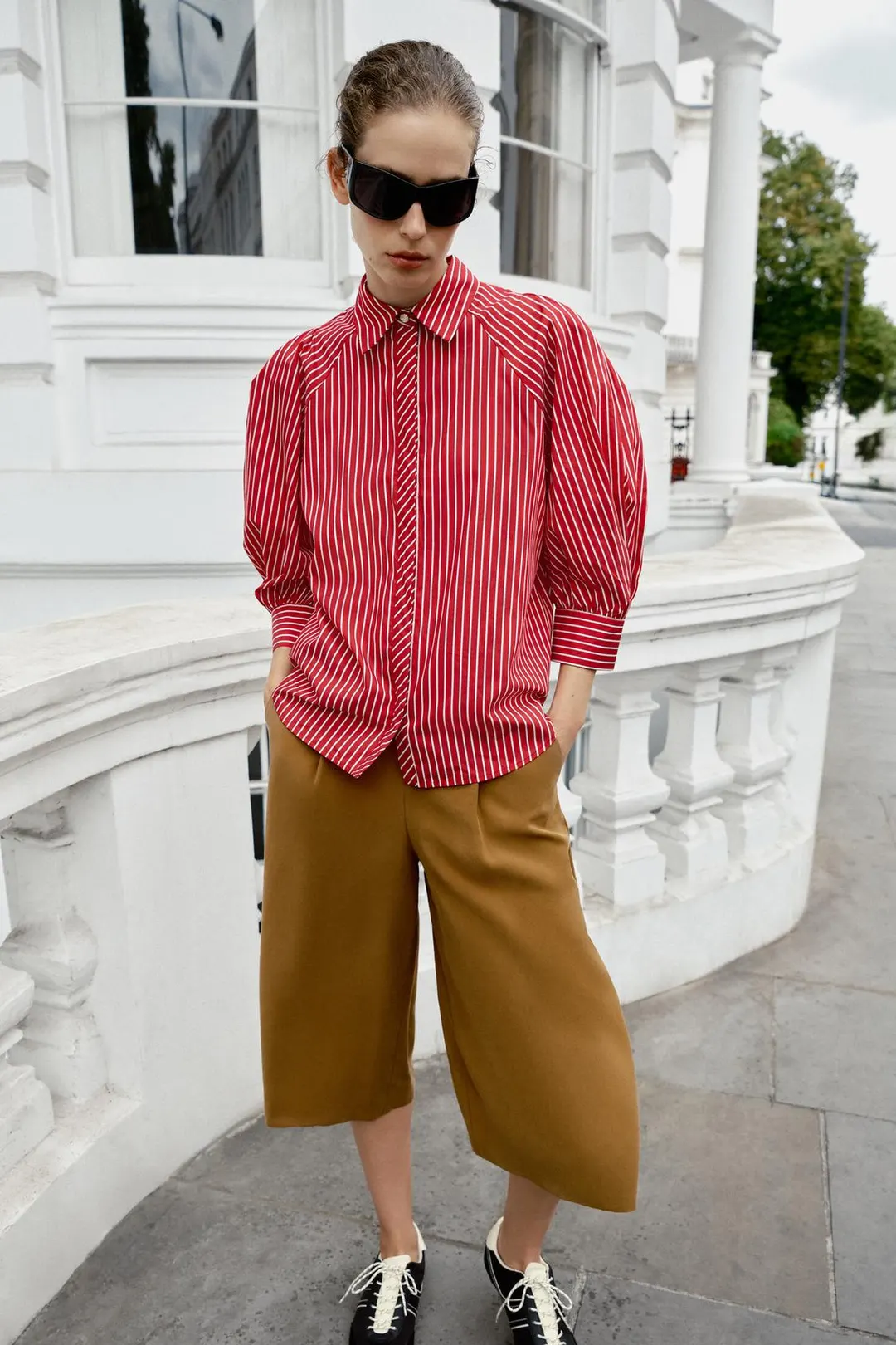 Рубашка в полоску с пышными рукавами, Zara