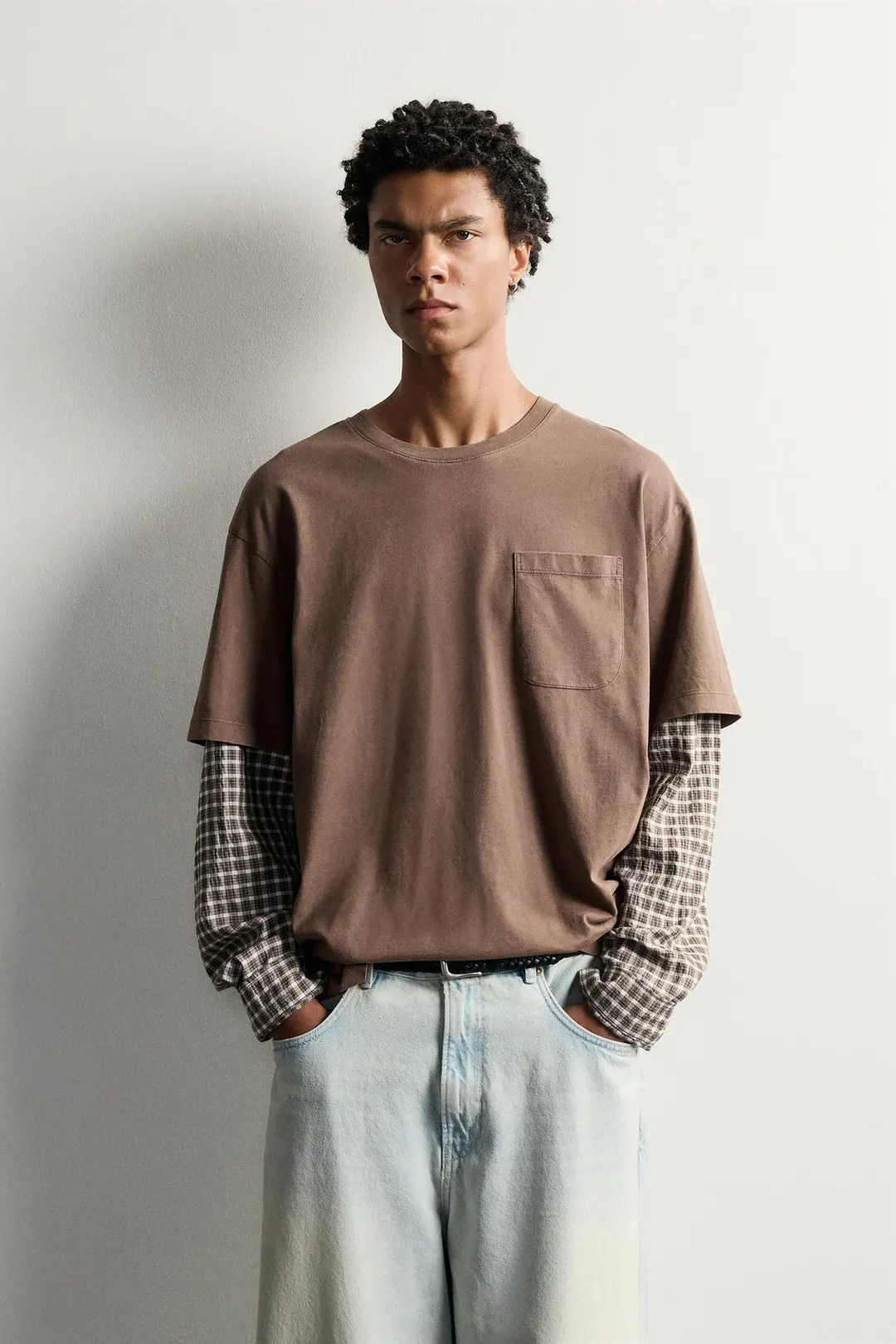 Лонгслив в клетку с эффектом многослойности, Zara