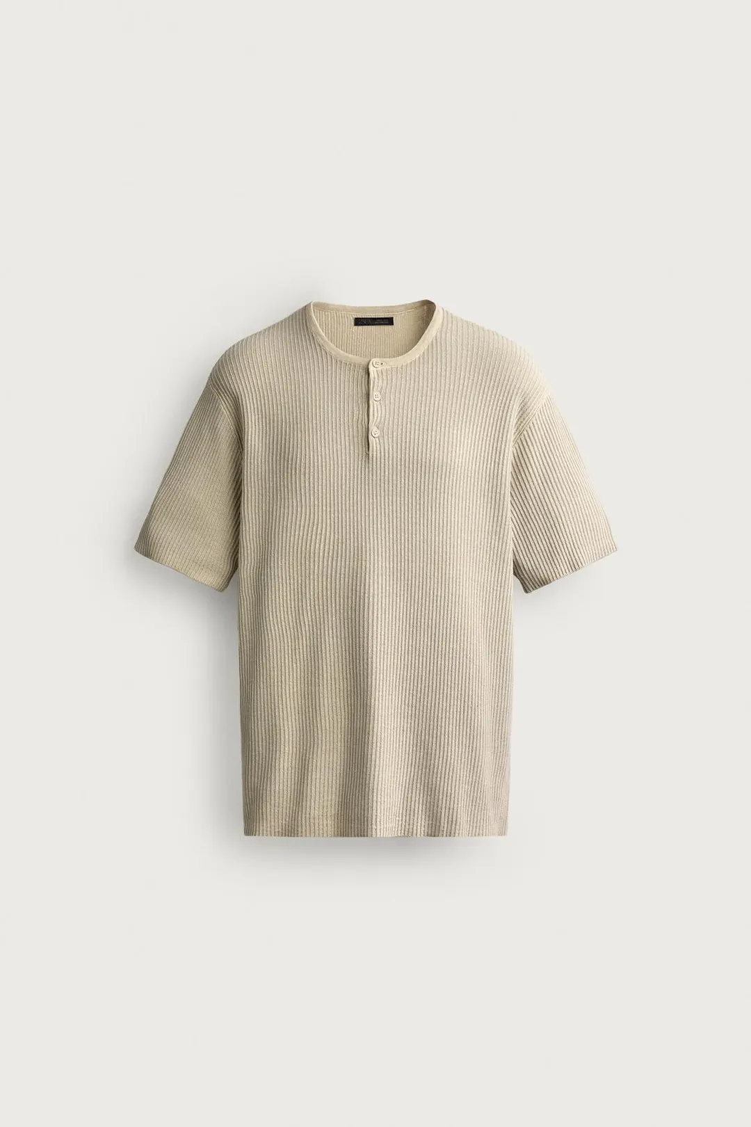 Вязаная футболка хенли с эффектом стирки, Zara