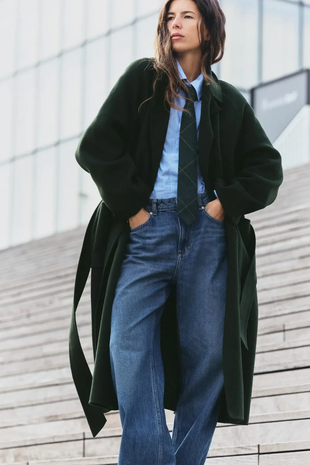 Пальто из смесовой шерсти с поясом, Zara
