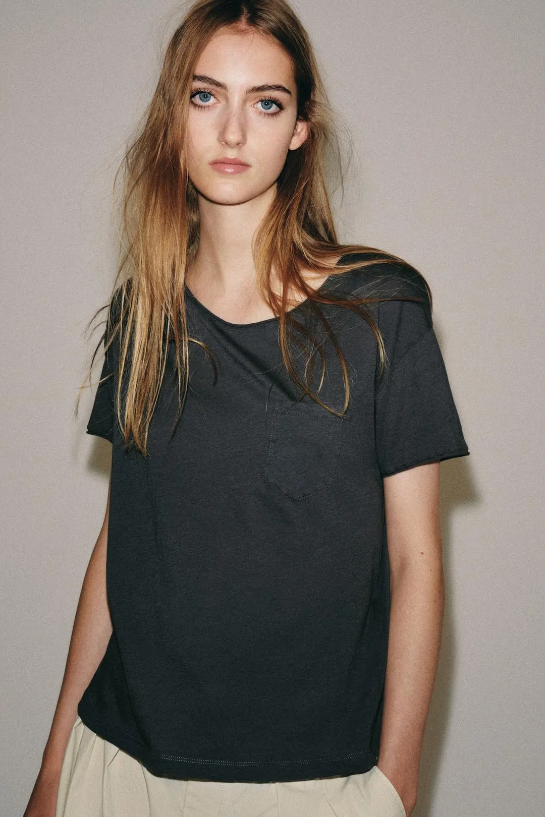 Хлопковая футболка с карманом, Zara