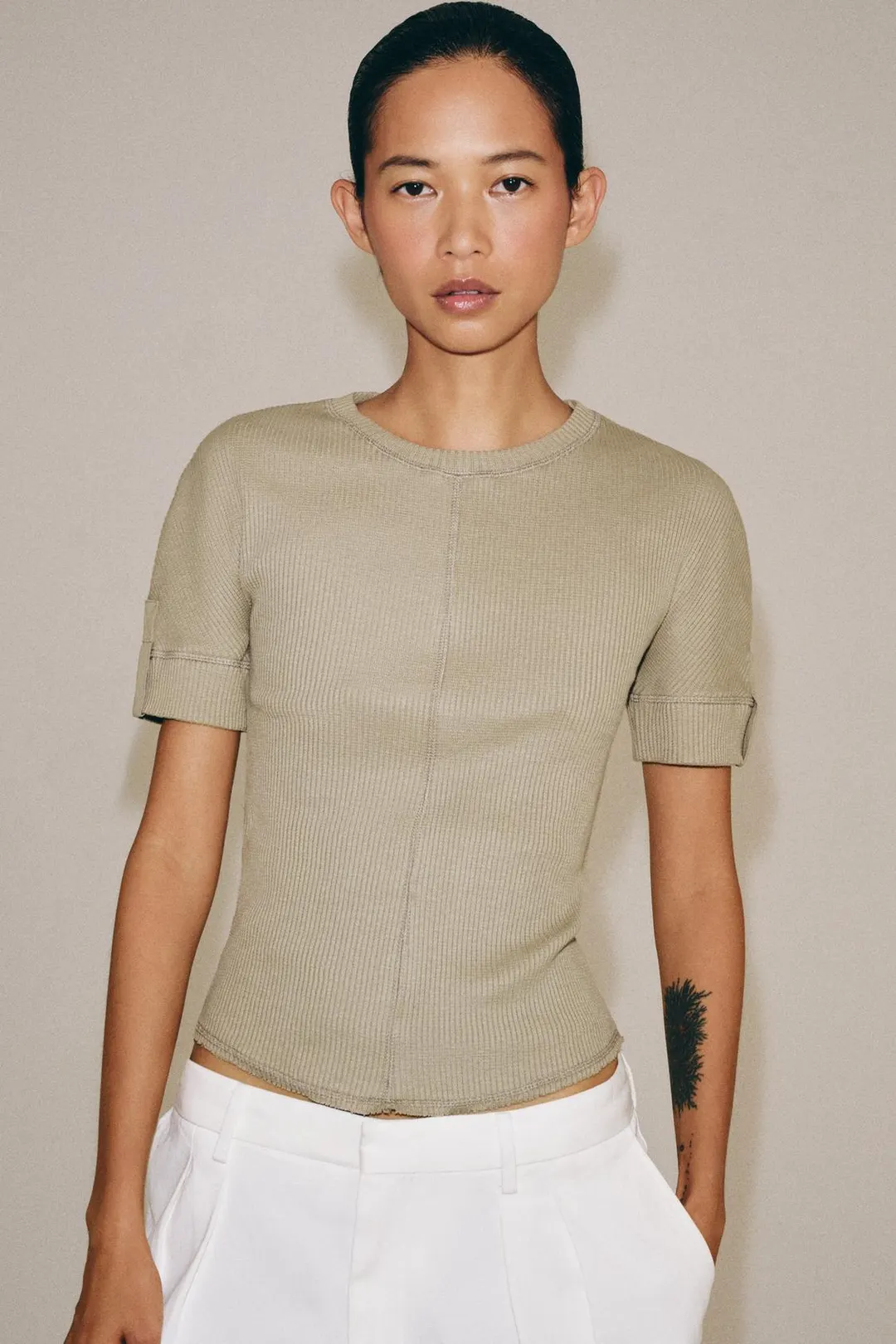 Хлопковая футболка в рубчик, Zara