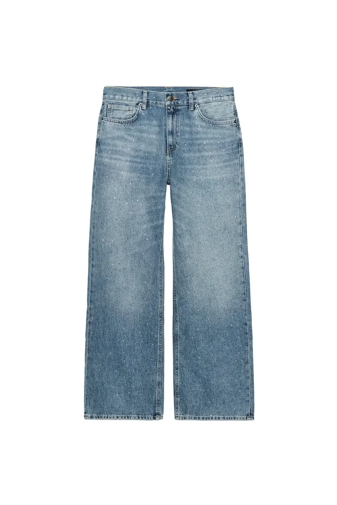 Широкие джинсы ZW Collection со средней посадкой и стразами, Zara