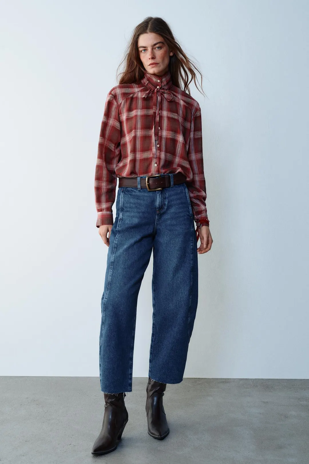 Рубашка в клетку с бантом, Zara