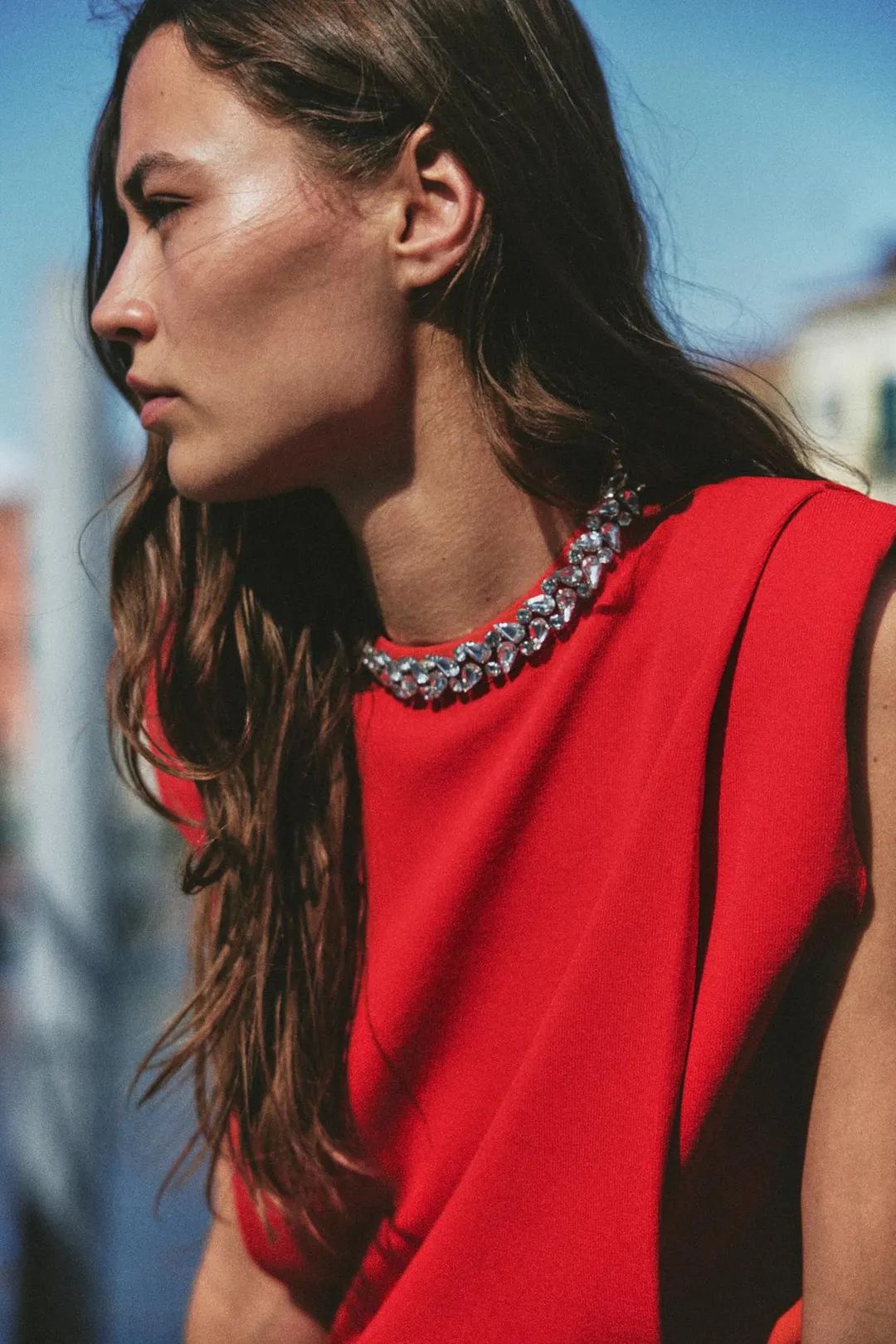 Топ с круглым вырезом и подплечниками, Zara
