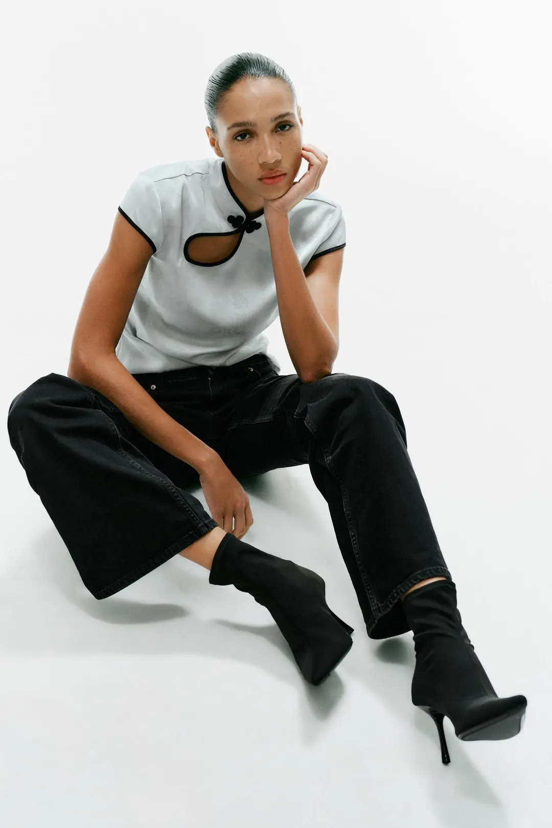 Ботильоны из текстиля на каблуке, Zara