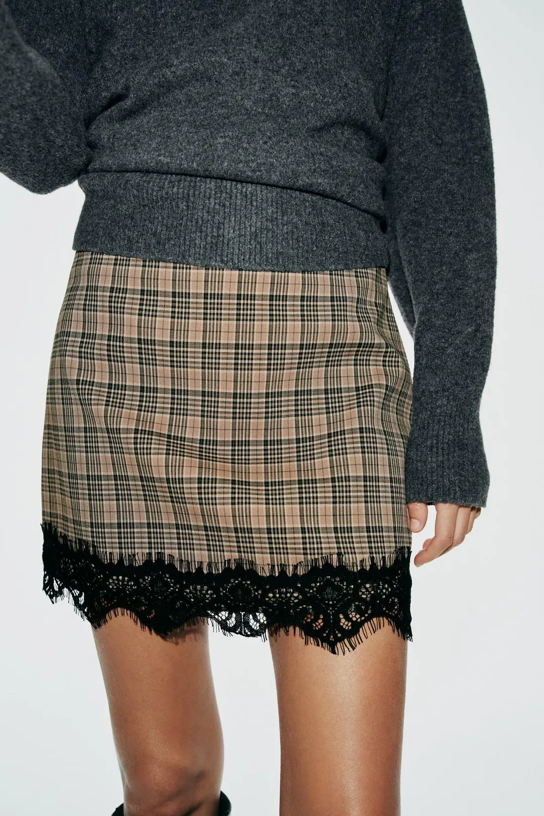 Юбка-шорты в клетку с кружевом, Zara