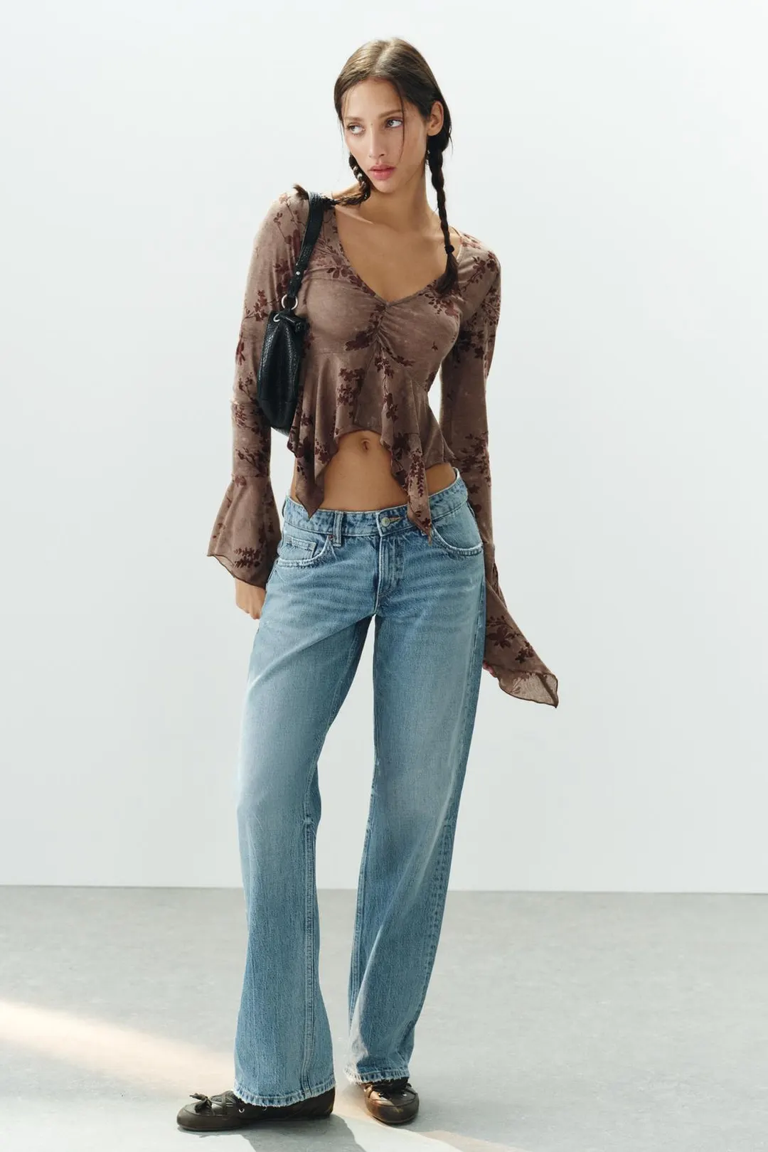 Топ с флокированным принтом, Zara