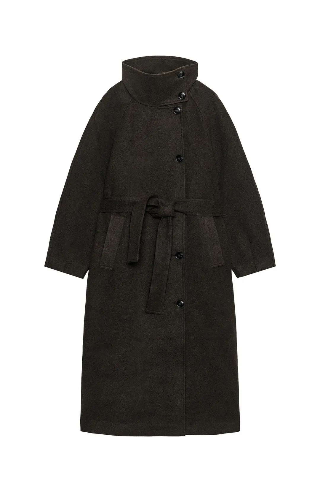 Пальто с высоким воротником и поясом, Zara