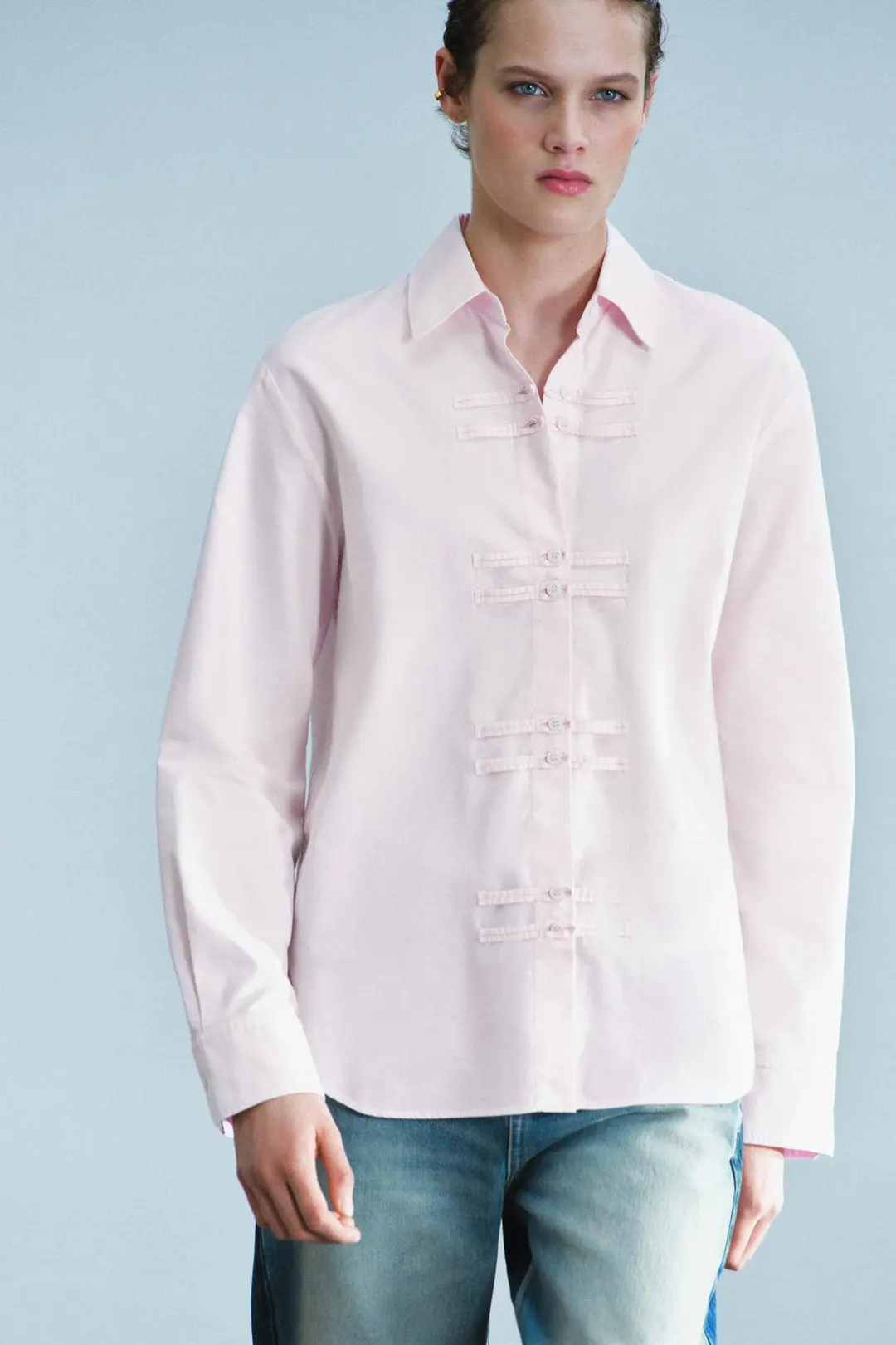 Рубашка оксфорд с застежкой-клевант ZW Collection, Zara