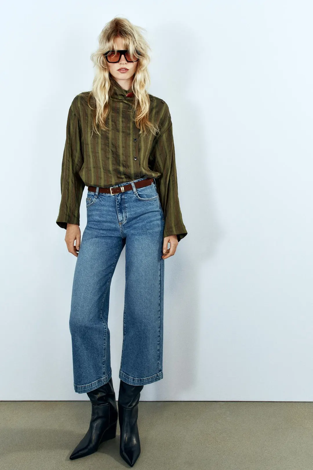 Джинсы-кюлоты Z1975 с высокой посадкой и ремнем, Zara