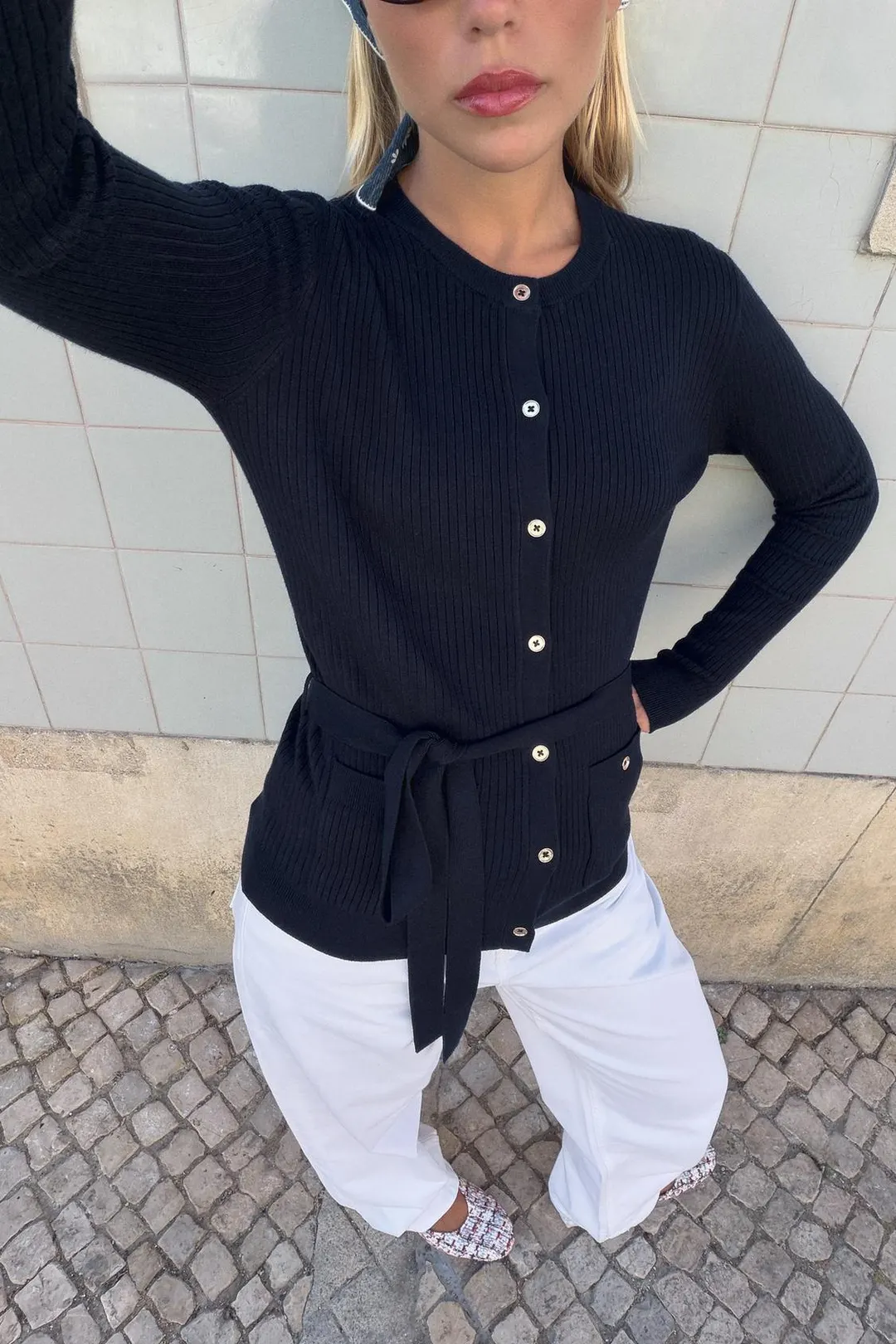 Кардиган в рубчик с поясом, Zara