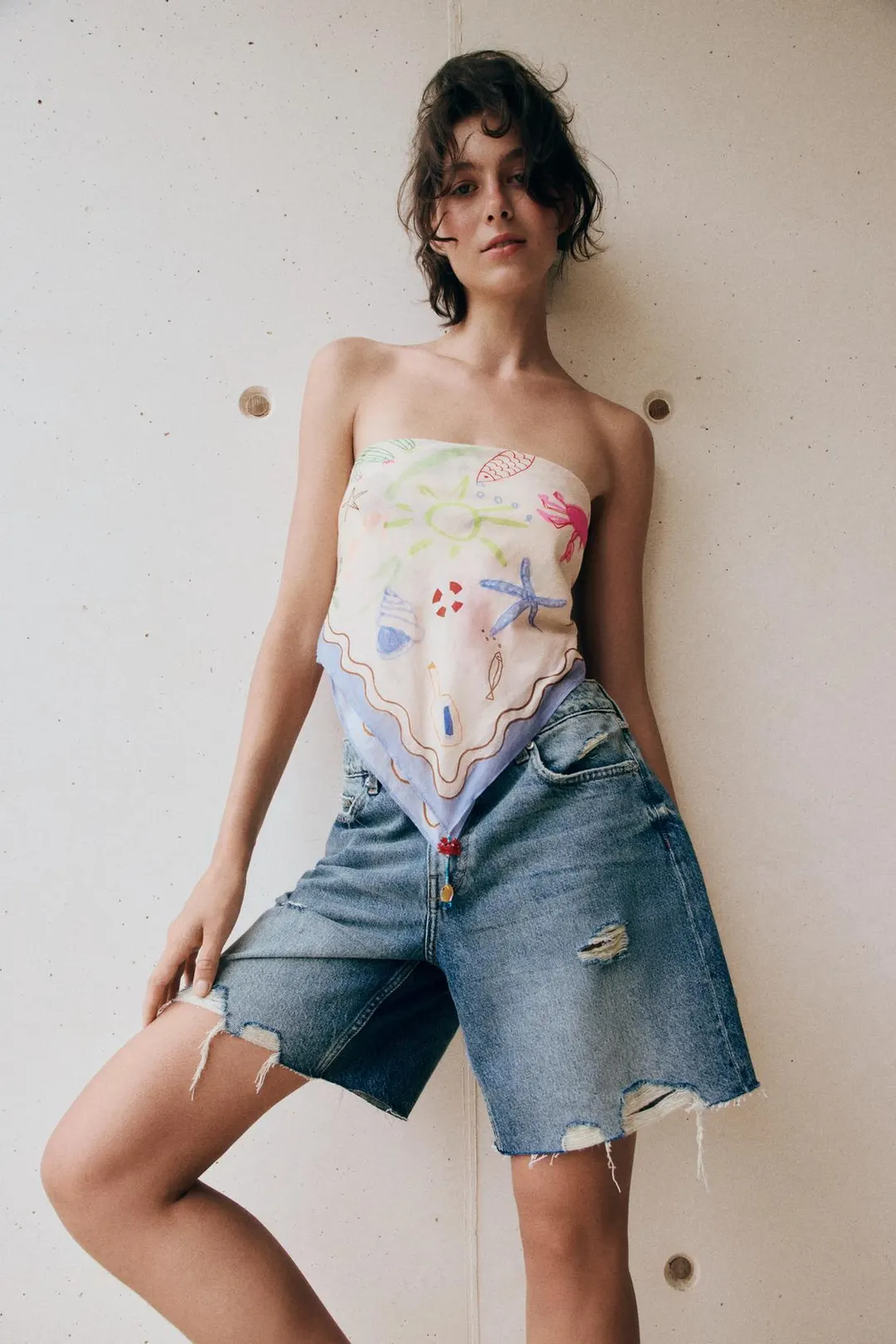 Джинсовые бермуды Z1975 с разрывами, Zara