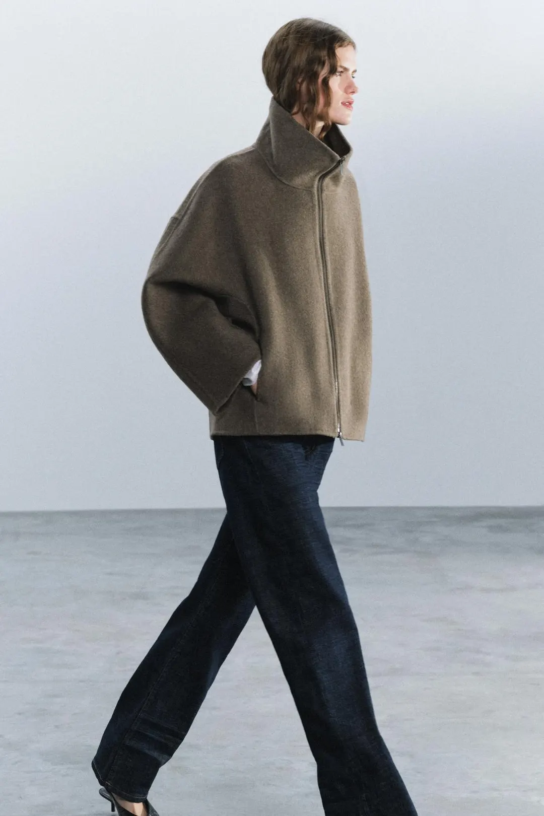 Короткое пальто из смесовой шерсти ZW Collection, Zara