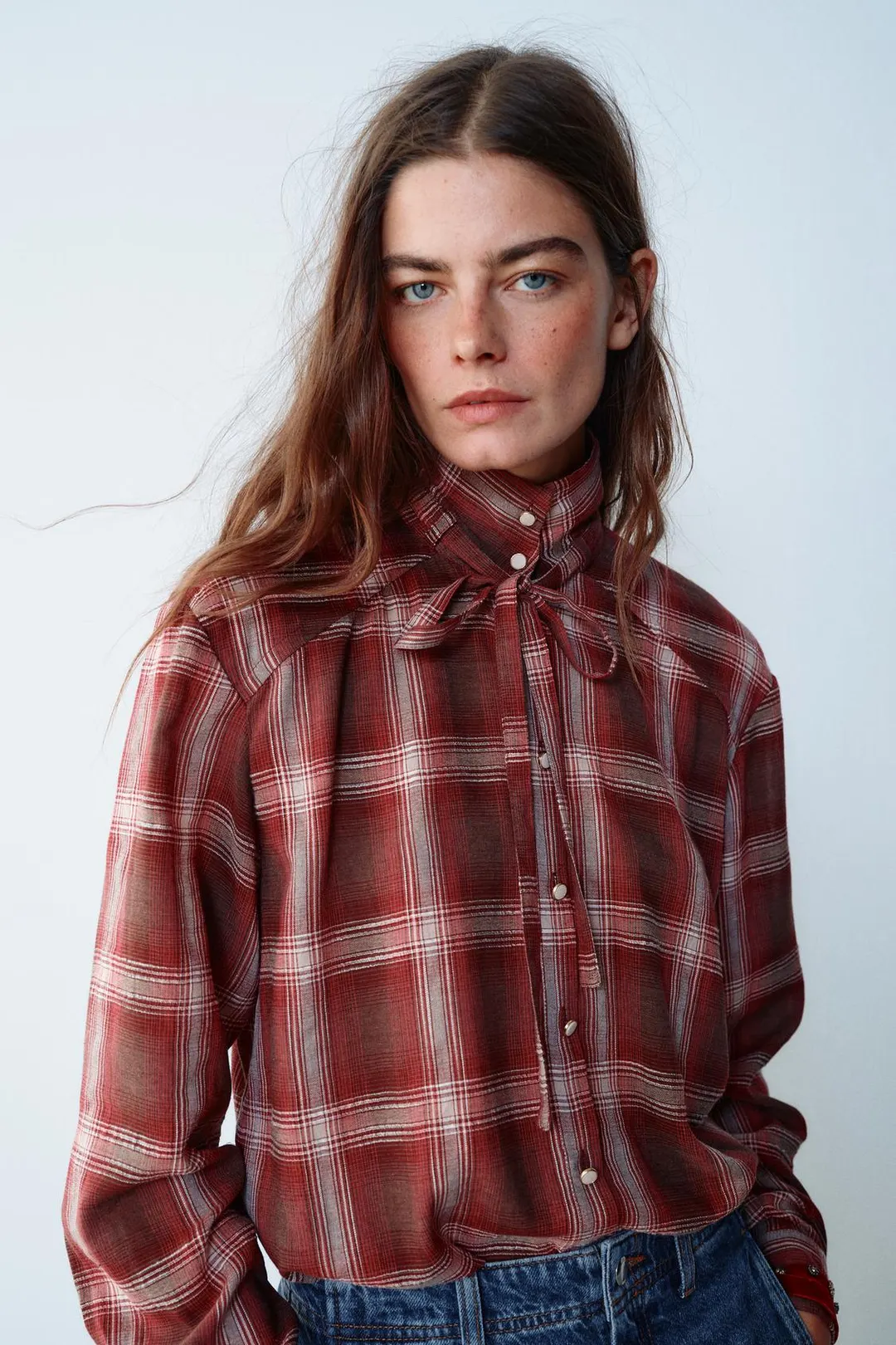 Рубашка в клетку с бантом, Zara